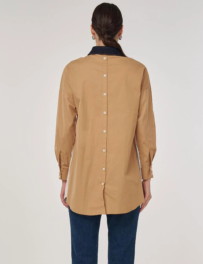 Kayra Kot Yakalı Renk Bloklu Pamuk Gömlek 21013