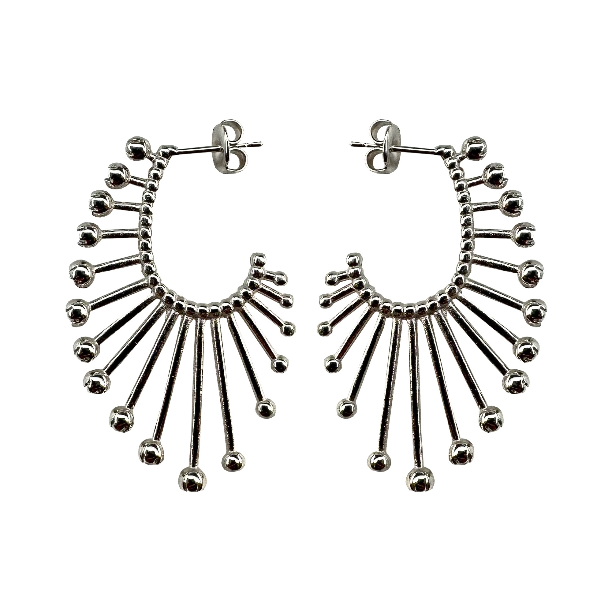 Fringed Earring with Zircon Detailing - Silver