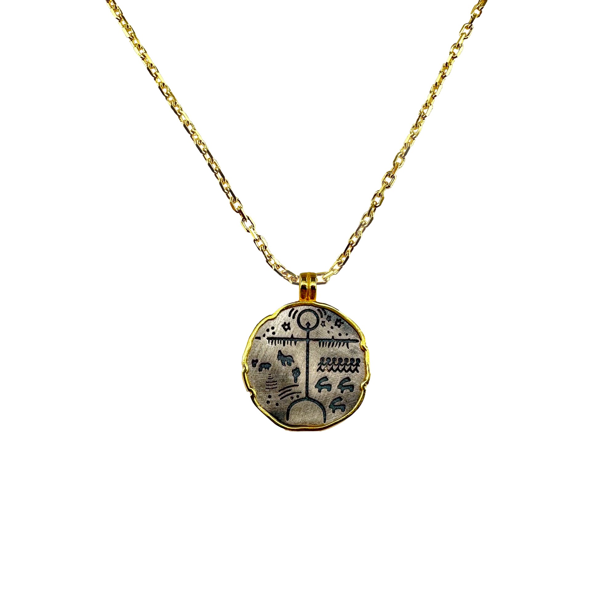 Shaman Drum Gold-Plated & Oxidized Silver Necklace