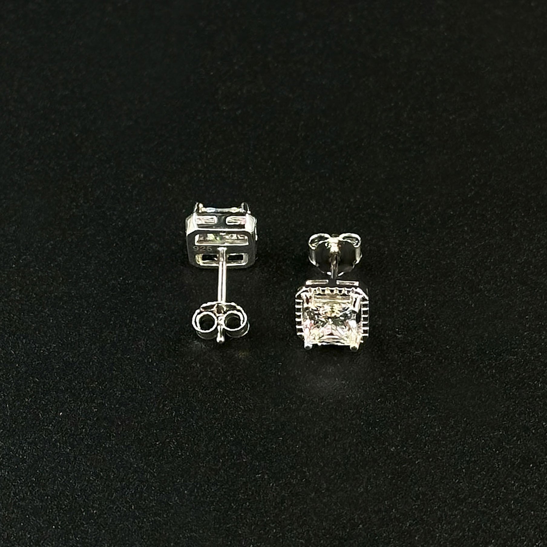 Square Moissanite Stone Silver Earrings