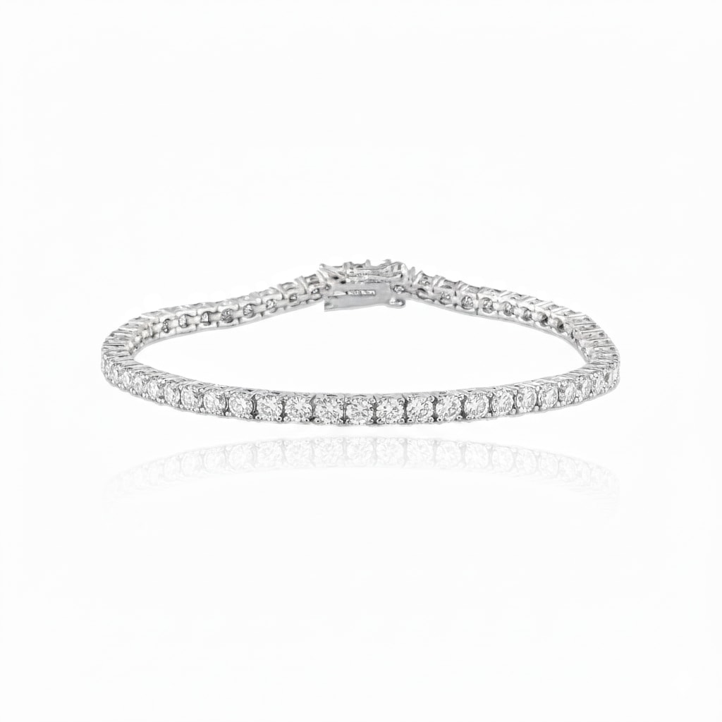 Black Zircon Silver Tennis Bracelet - White