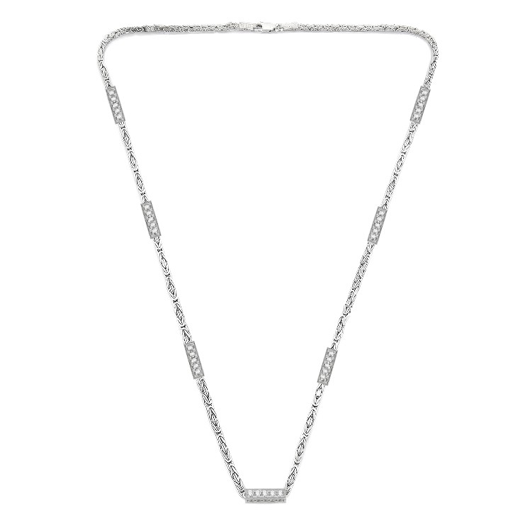 GJ King Chain White Stone Silver Necklace