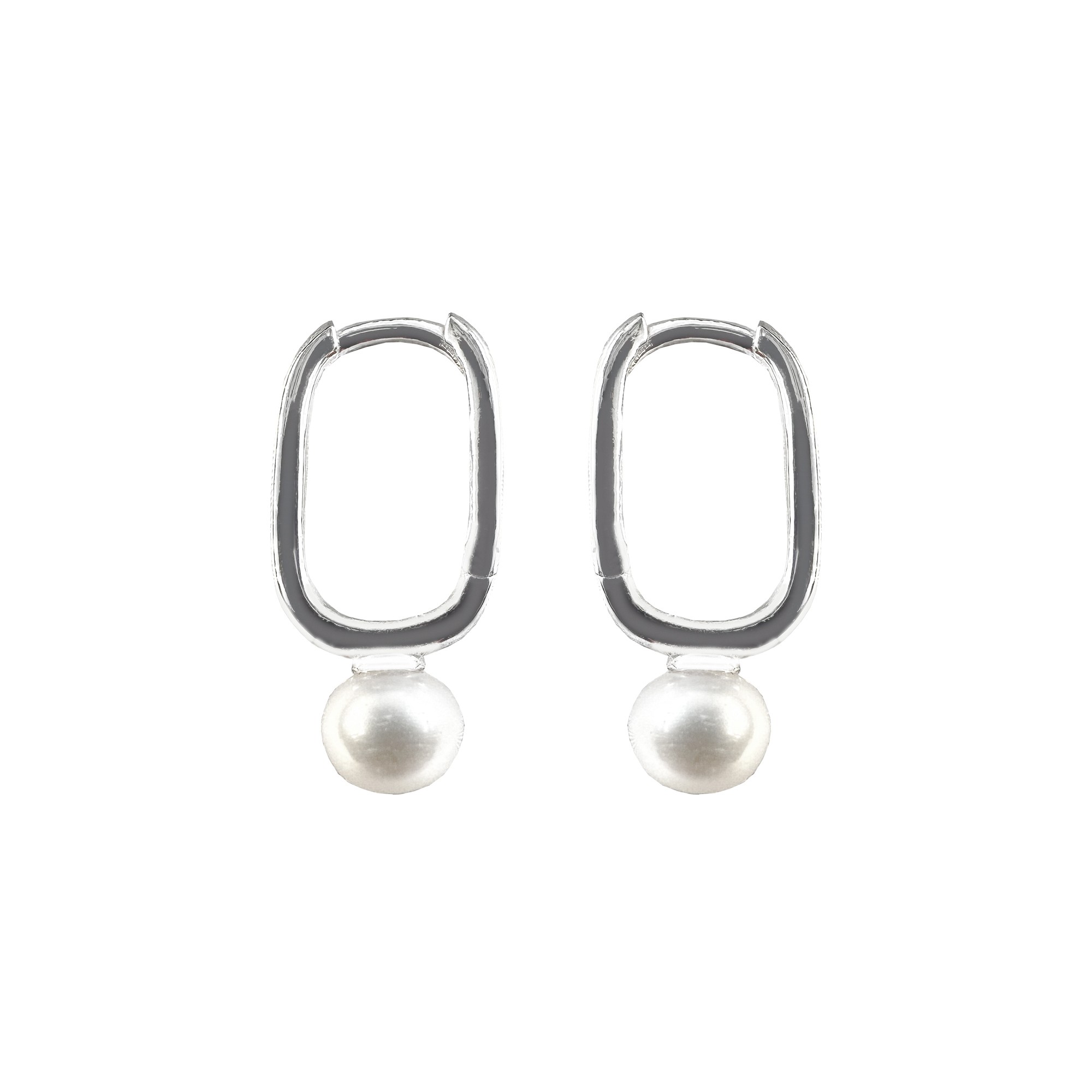 Pearl Detail Rectangle Earrings - Silver