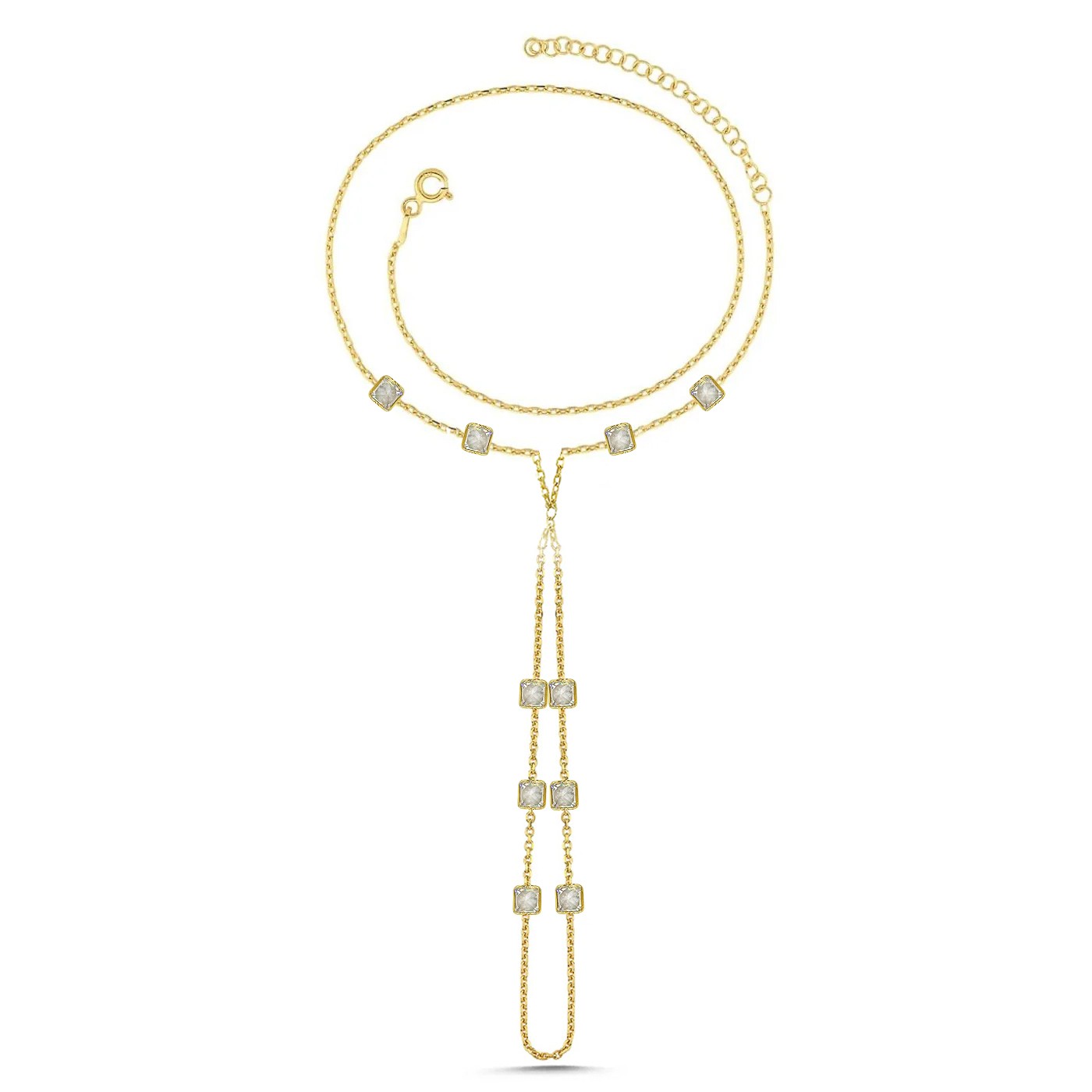 Square Zircon Stone Gold Plated Silver Hand Chain