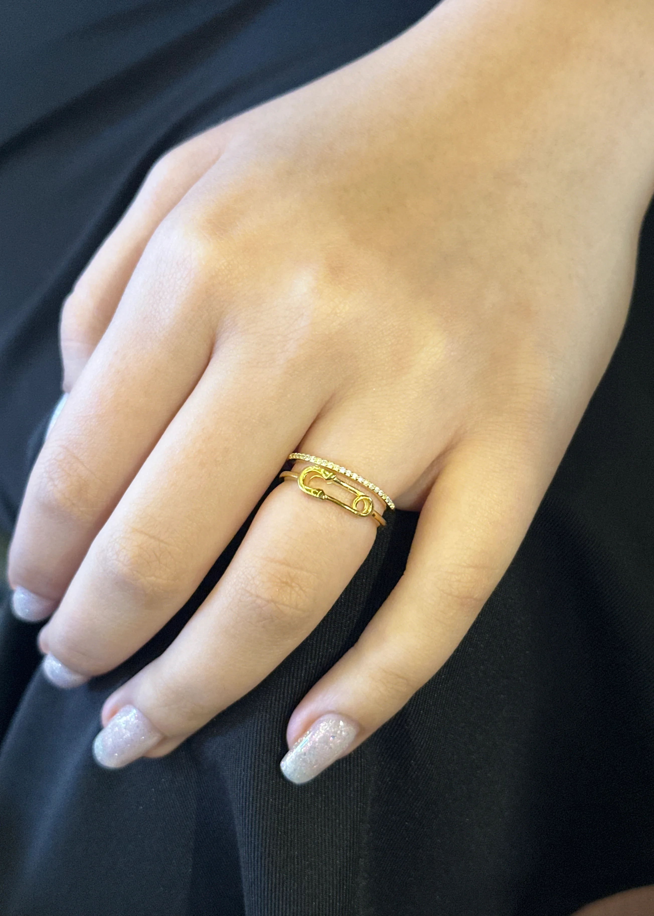 Zircon Stone Paperclip Gold-Plated Silver Ring
