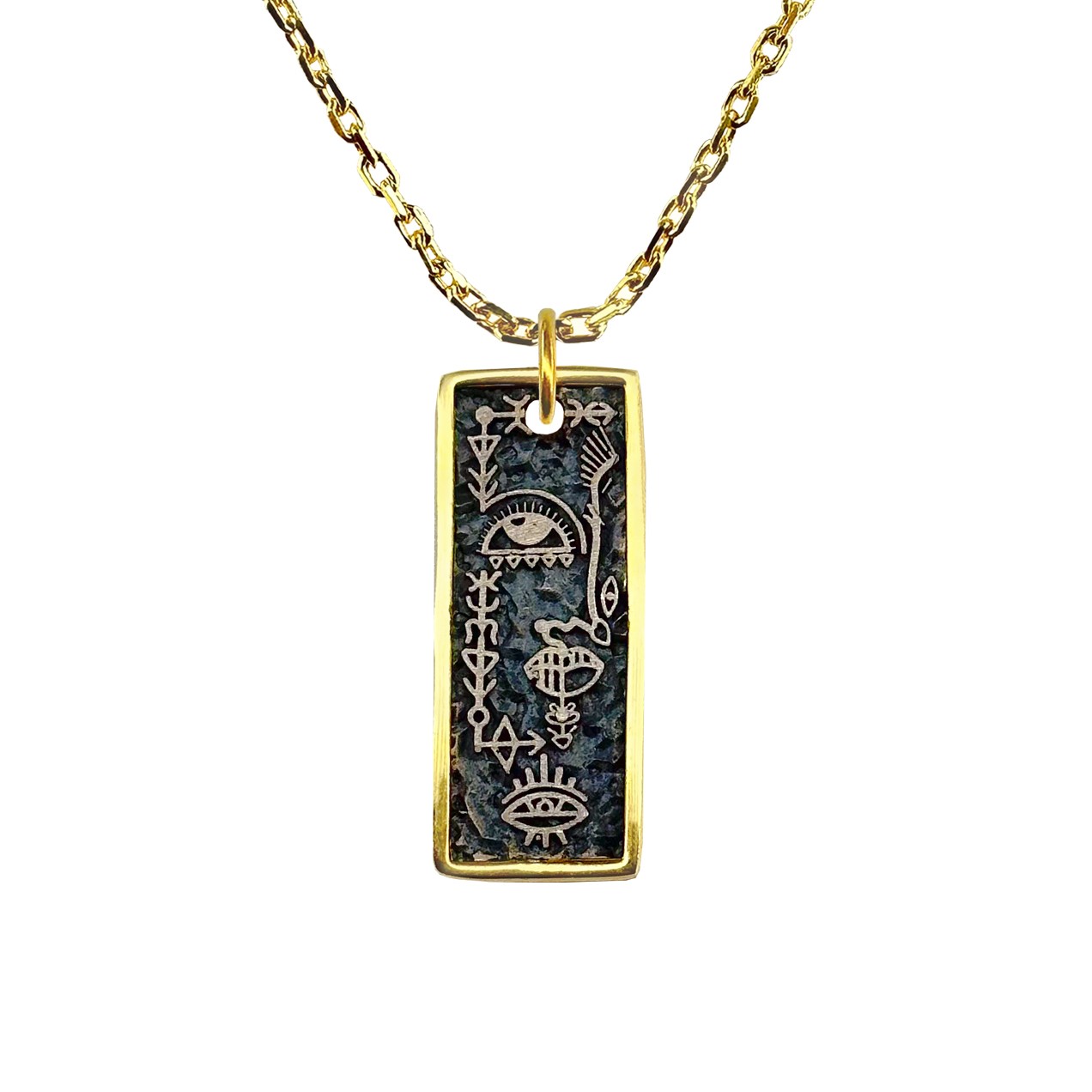 Mixed Egyptian Hieroglyph Gold-Plated & Oxidized Necklace