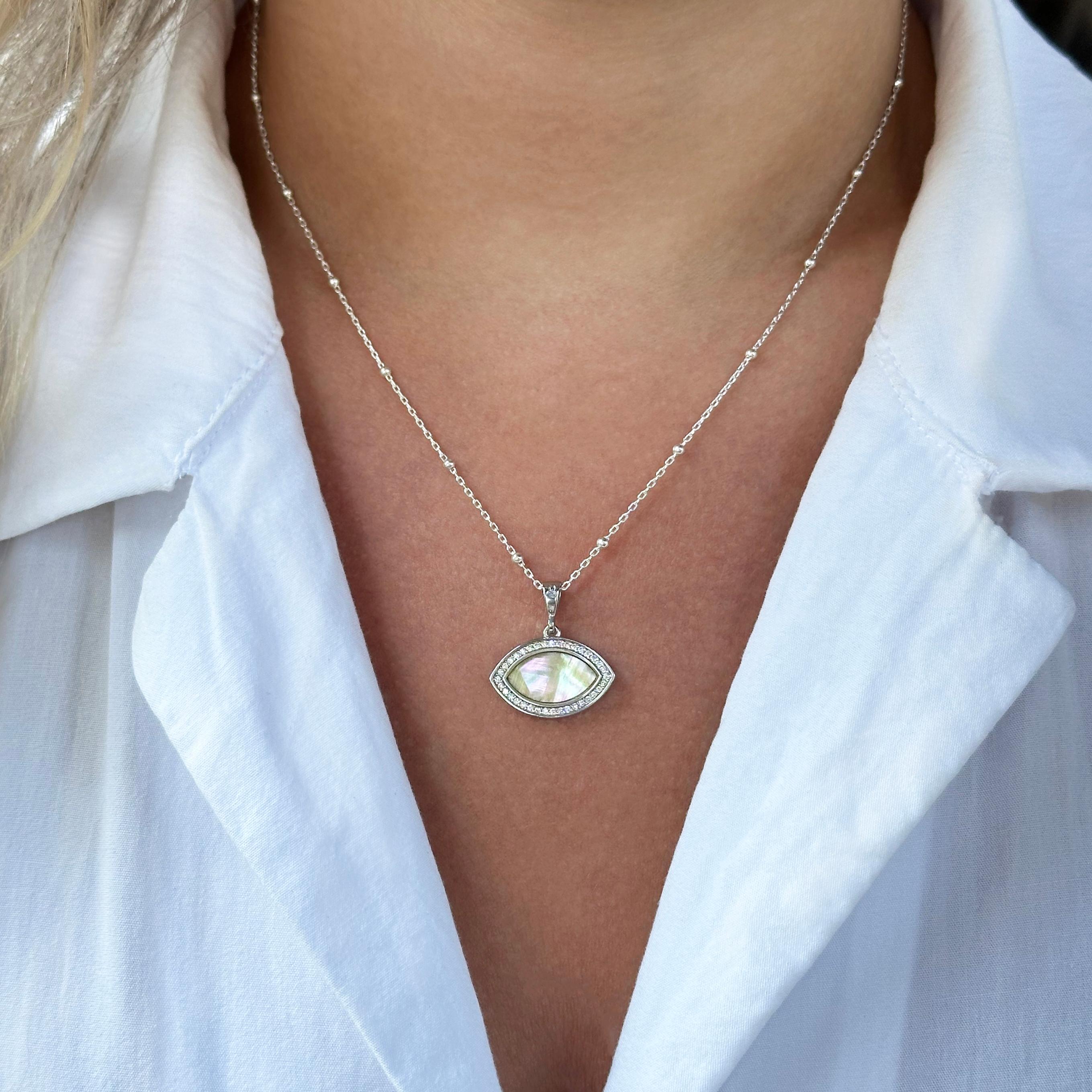 Marquise Mother of Pearl Silver Necklace
