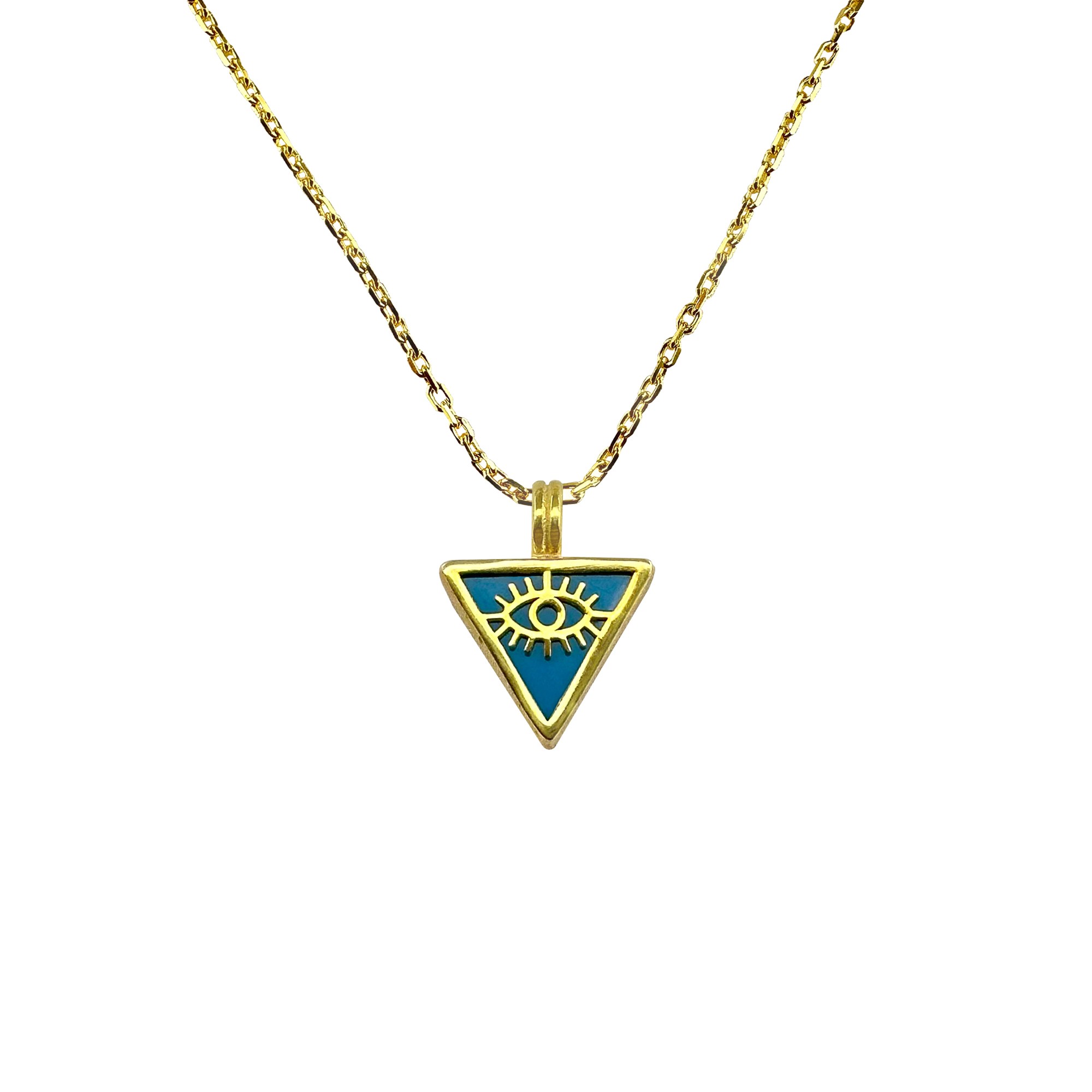 Triangular Eye Gold-Plated Silver Necklace - Mavi