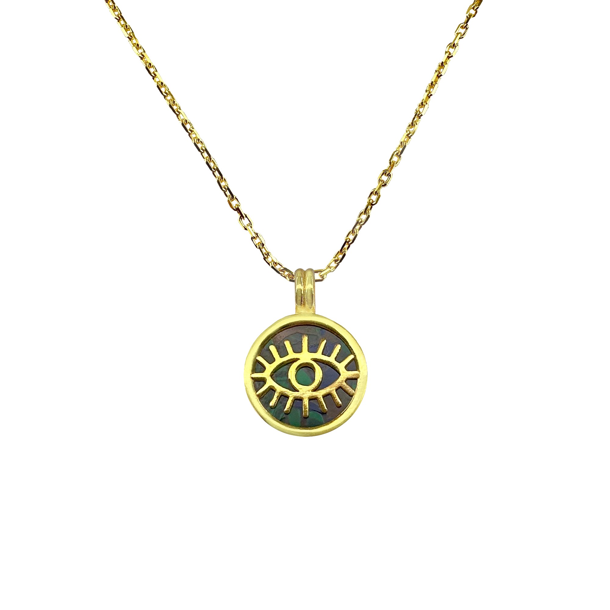 Round Eye Gold-Plated Silver Necklace - Yeşil Sedef