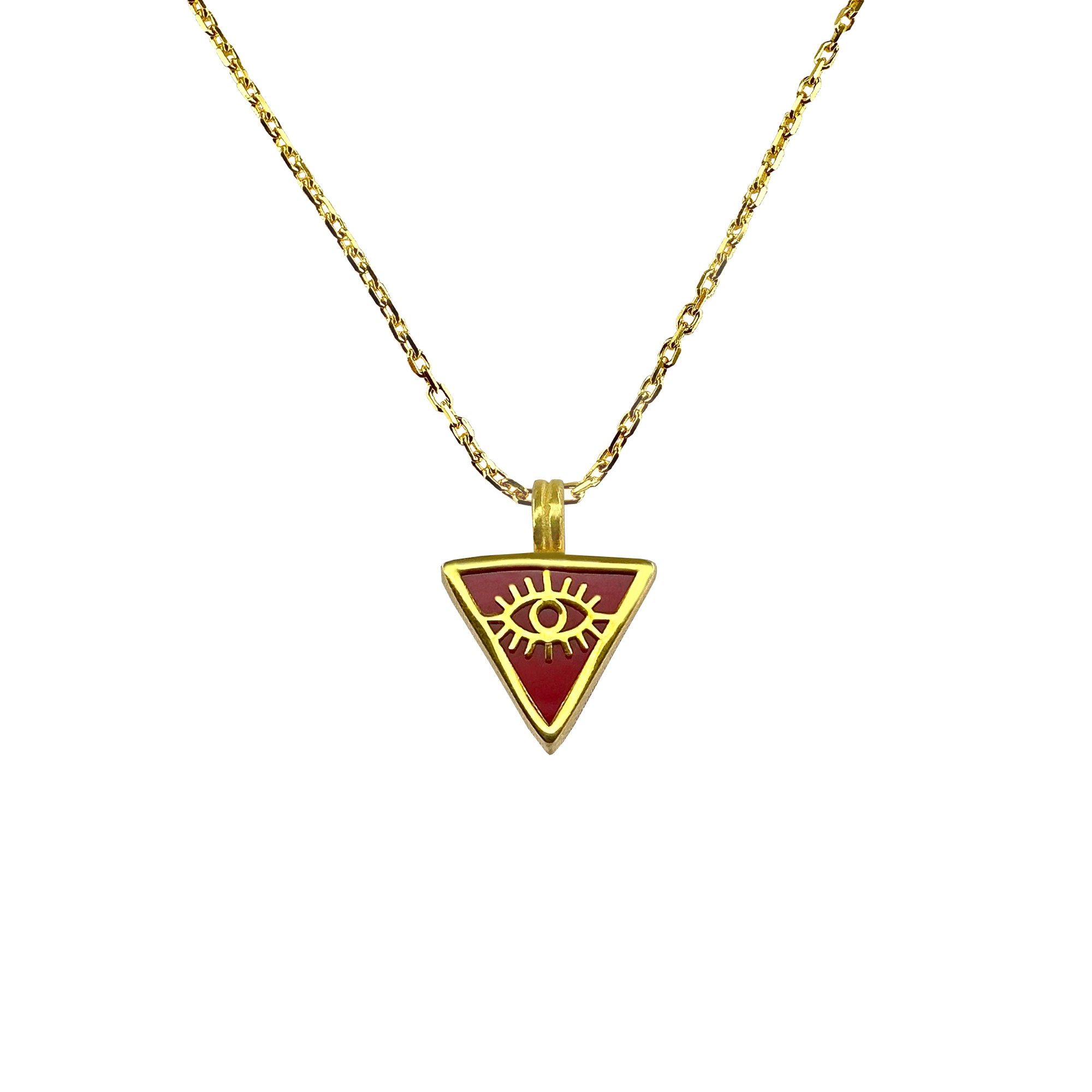 Triangular Eye Gold-Plated Silver Necklace - Red