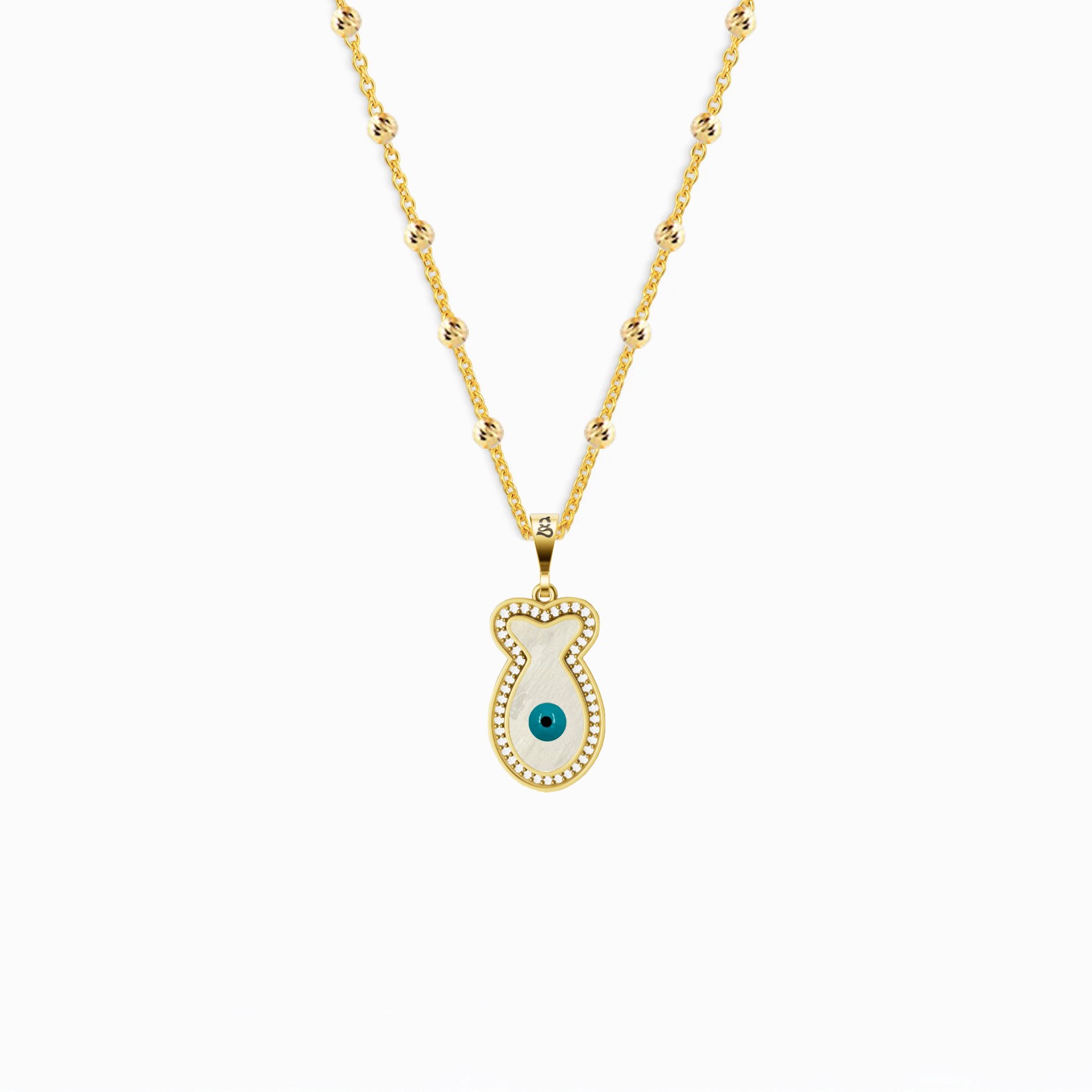 Sterling Silver Fish Necklace with Mother of Pearl Evil Eye