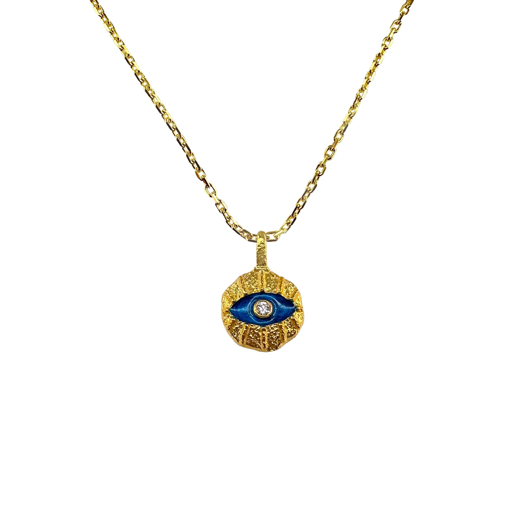 Enamel Zircon Eye Detail Necklace - Navy Blue