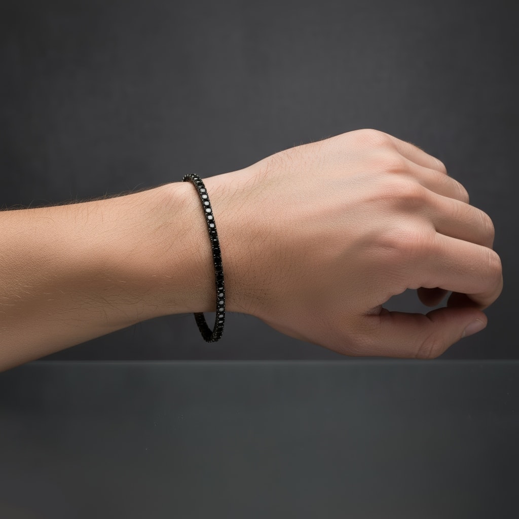 Round Cut Onyx Black Rhodium Tennis Bracelet