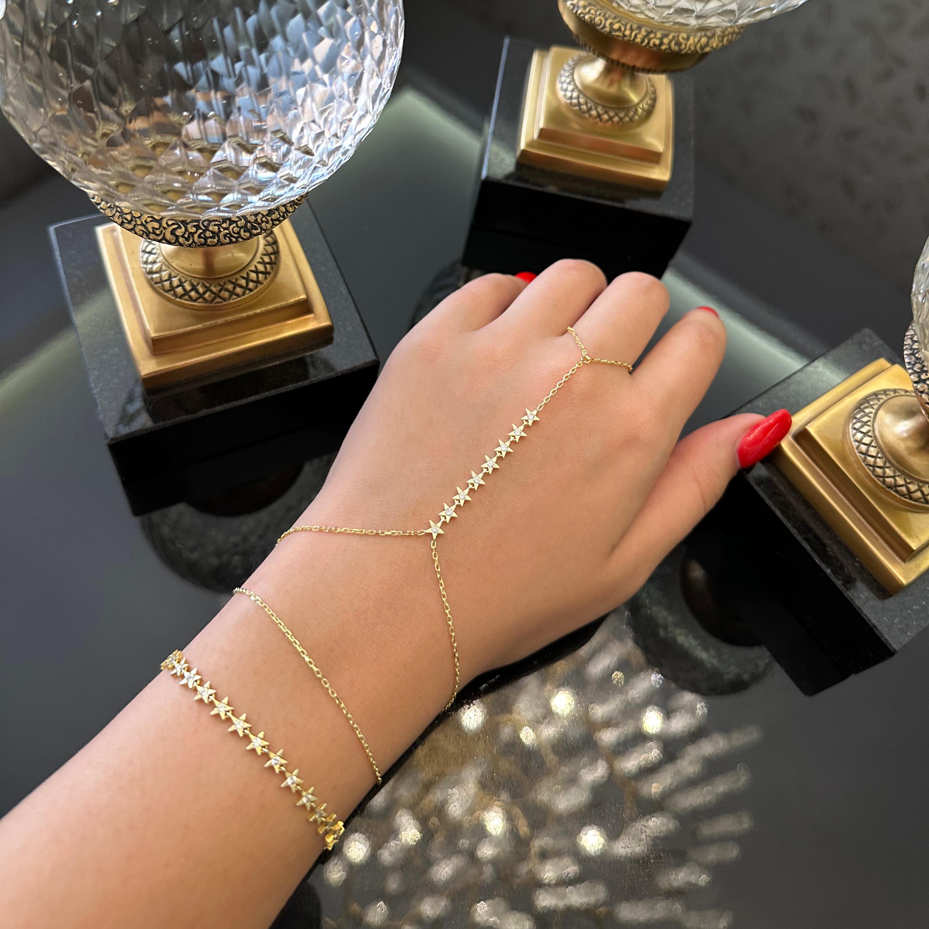 Star Design Silver Hand Chain Bracelet