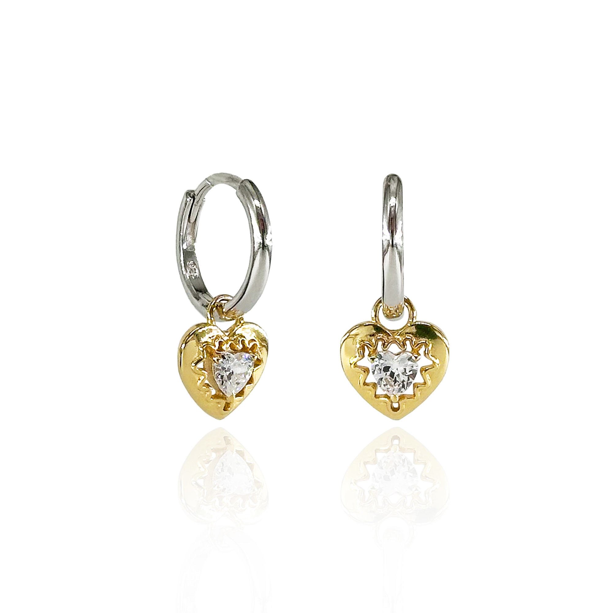 Gold & Silver Hoop Heart Earring