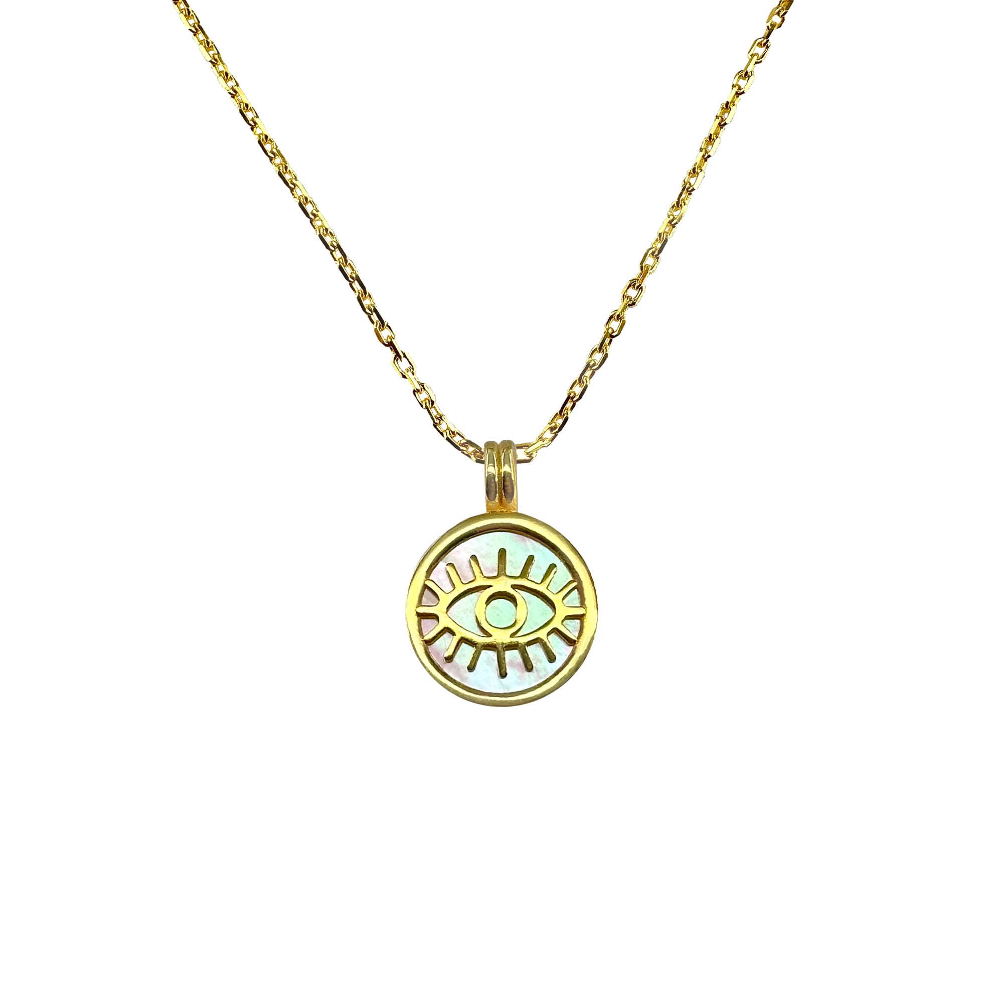 Round Eye Gold-Plated Silver Necklace - Doğal Sedef