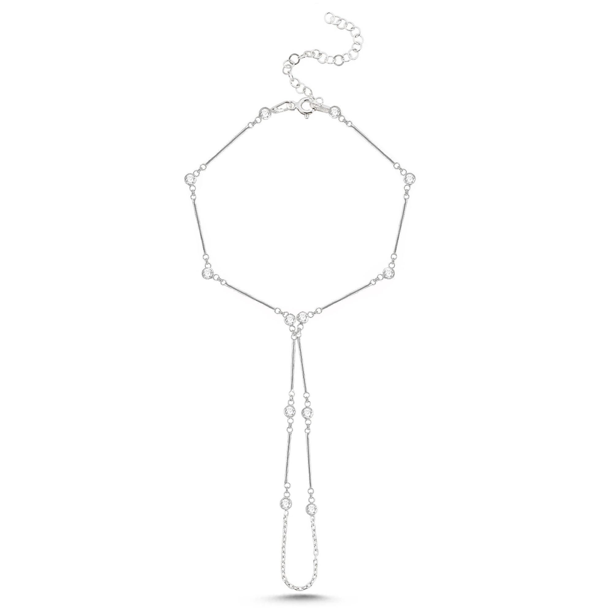 Bar Design Zircon Silver Hand Chain