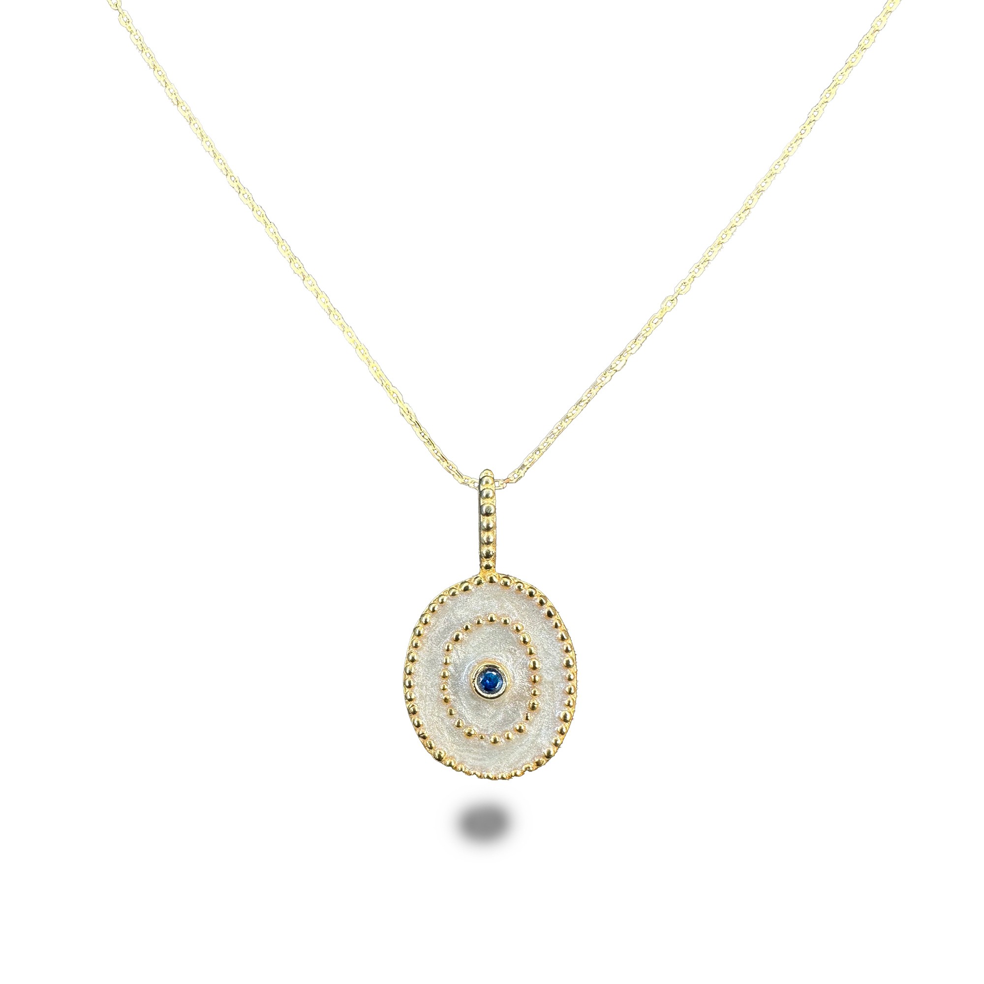 Enamel Oval Gold-Plated Silver Necklace - White