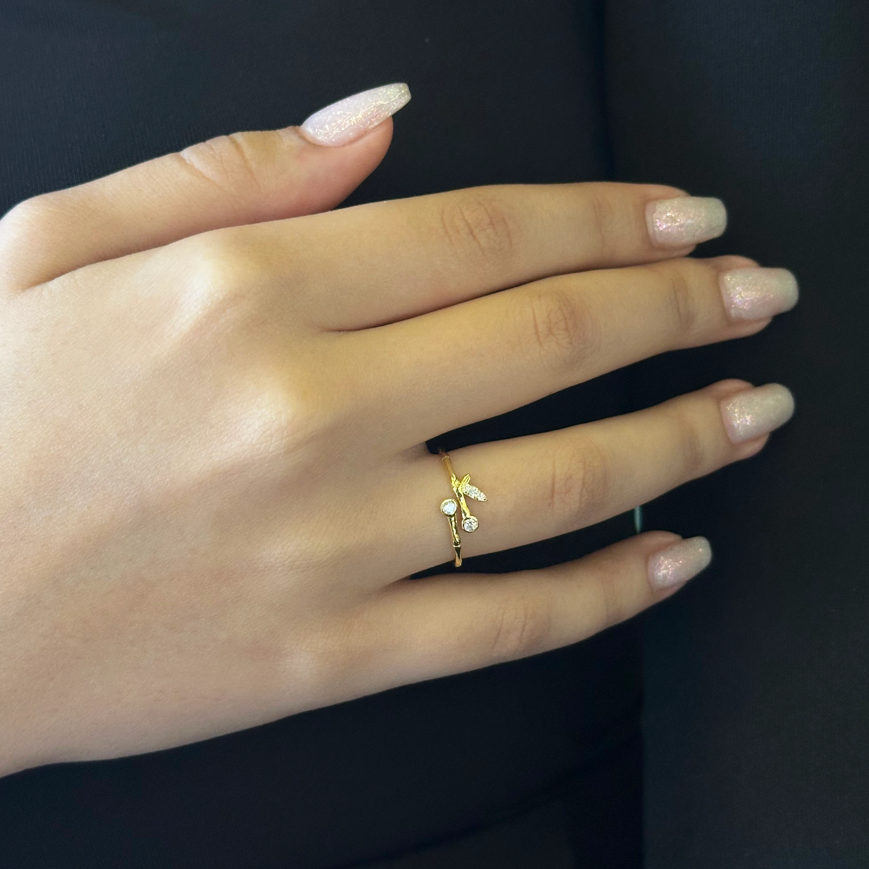 Zircon Stone Gold-Plated Silver Flower Ring