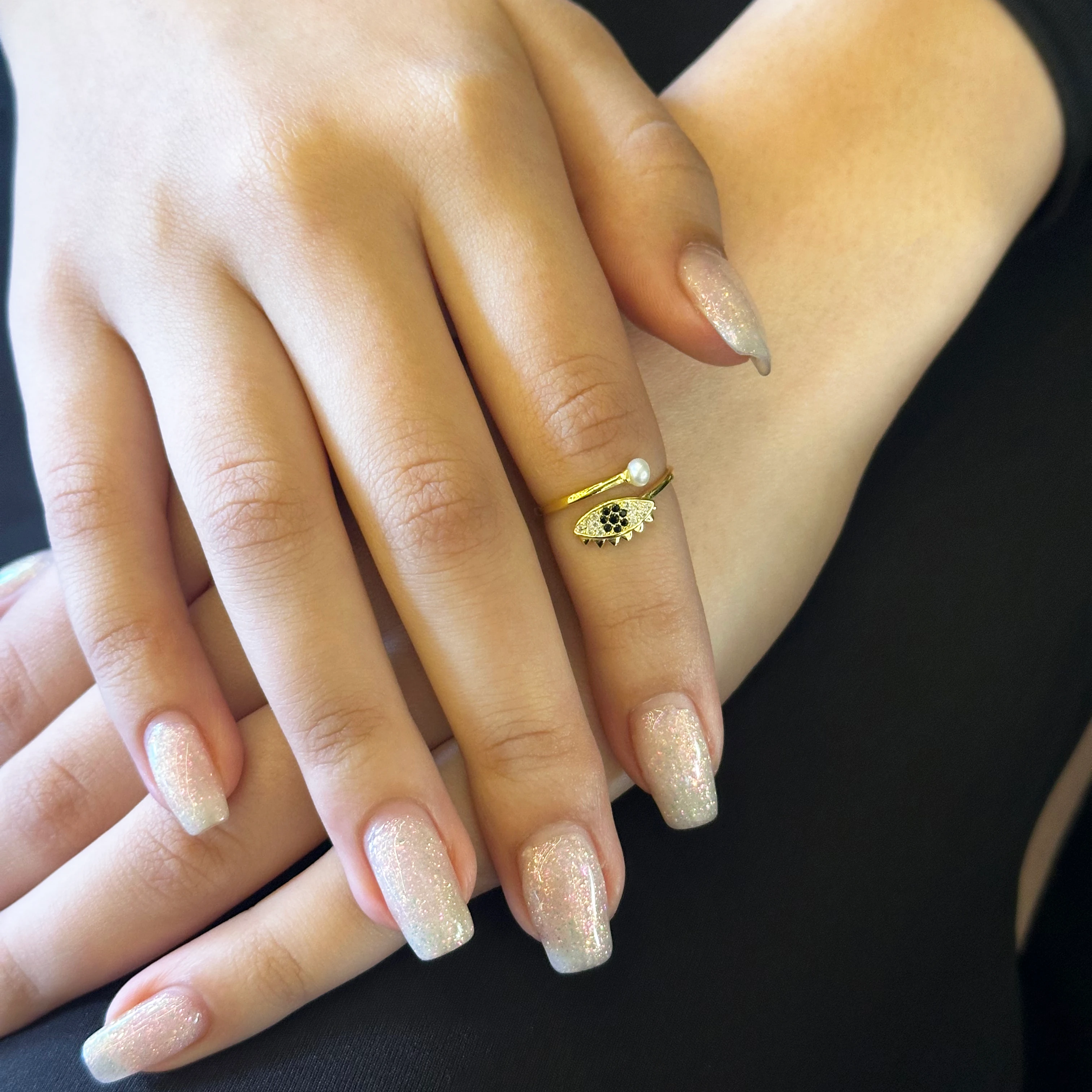 Pearl Detail Eye Silver Ring