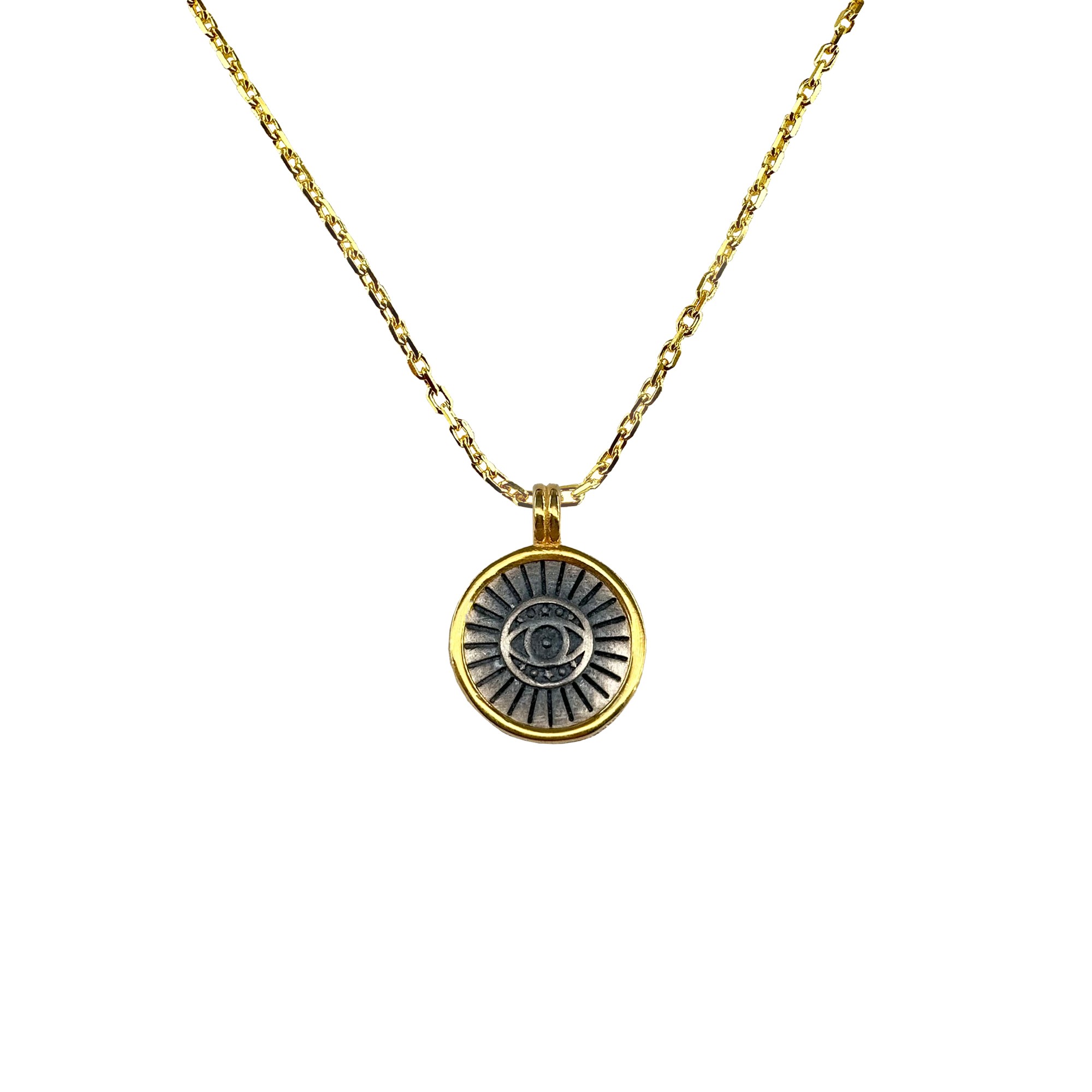 Round Gold-Plated & Oxidized Necklace with Eye Motif