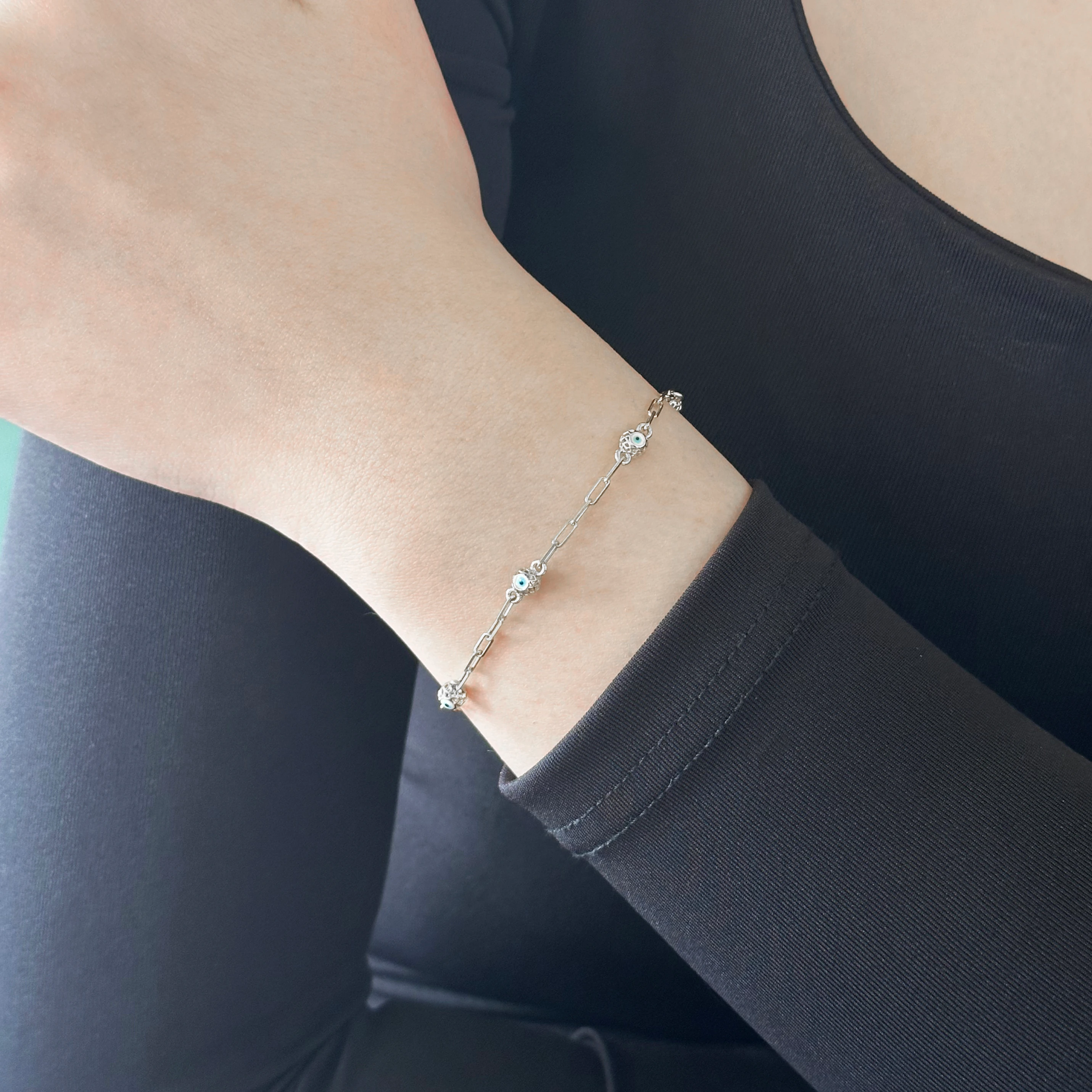 Evil Eye Enamel Silver Bracelet