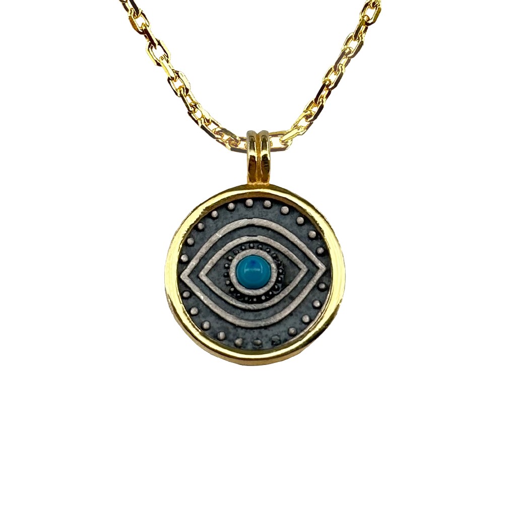 Turquoise Eye Gold-Plated Silver & Oxidized Necklace