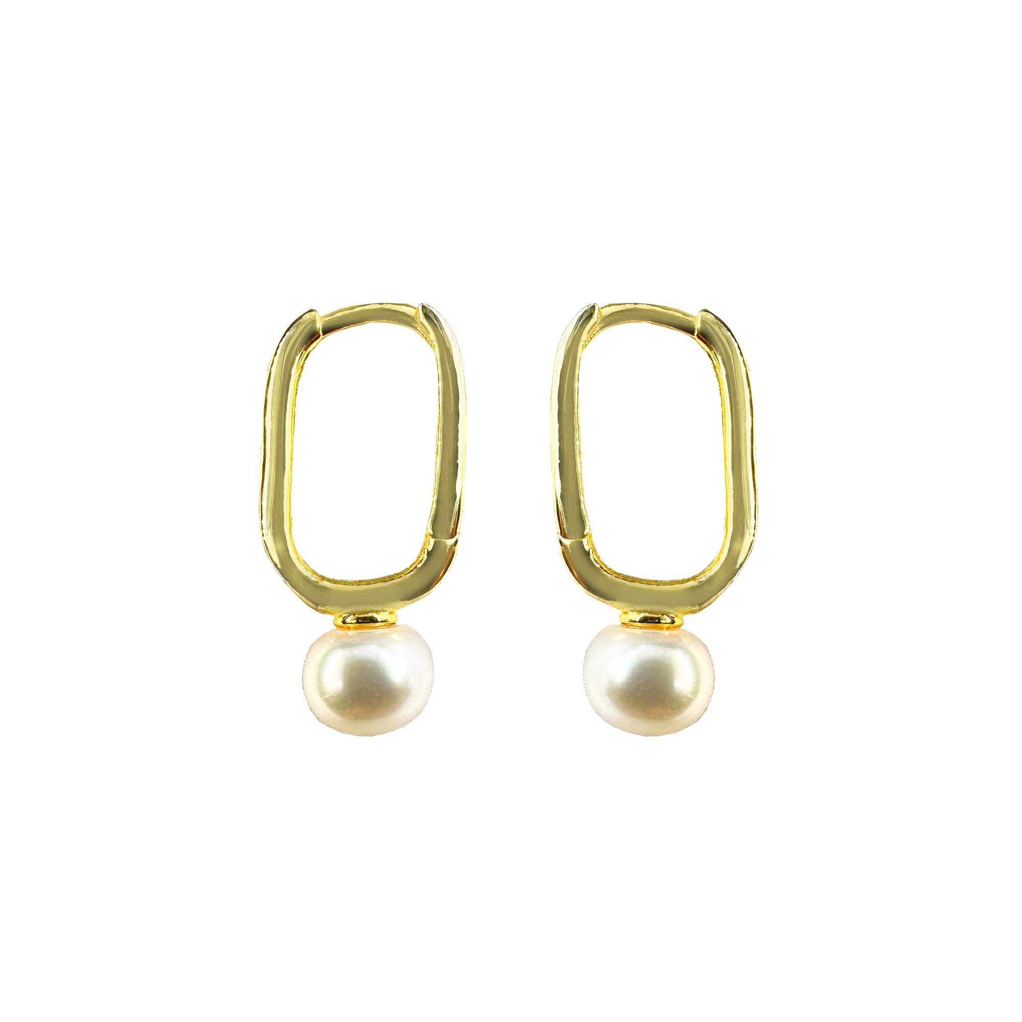 Pearl Detail Rectangle Earrings - Gold Filled