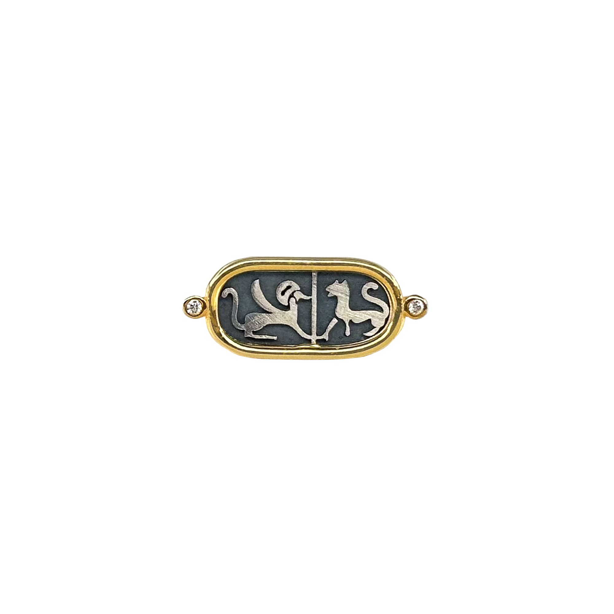 Egyptian Hieroglyph Gold-Plated&Oxidized Ring