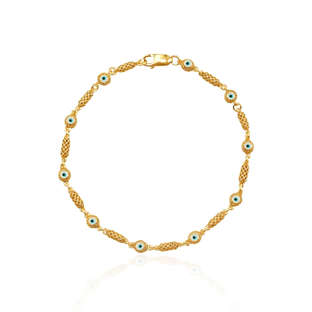 Silindir Örme Nazar Chain Bileklik - 18K Altın Kaplama