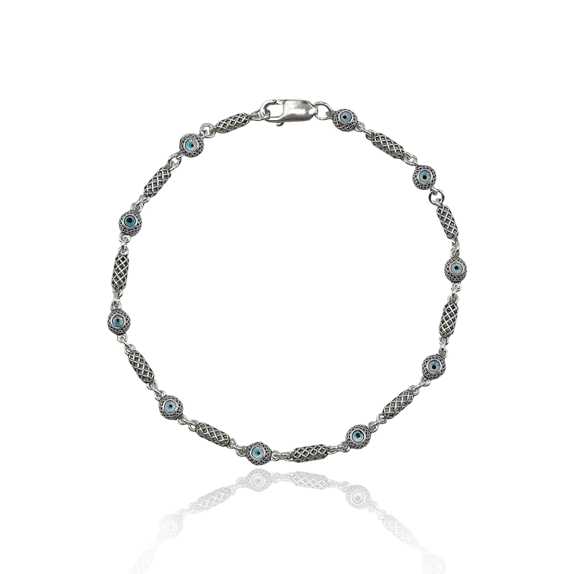 Silindir Örme Nazar Chain Bileklik - Gümüş