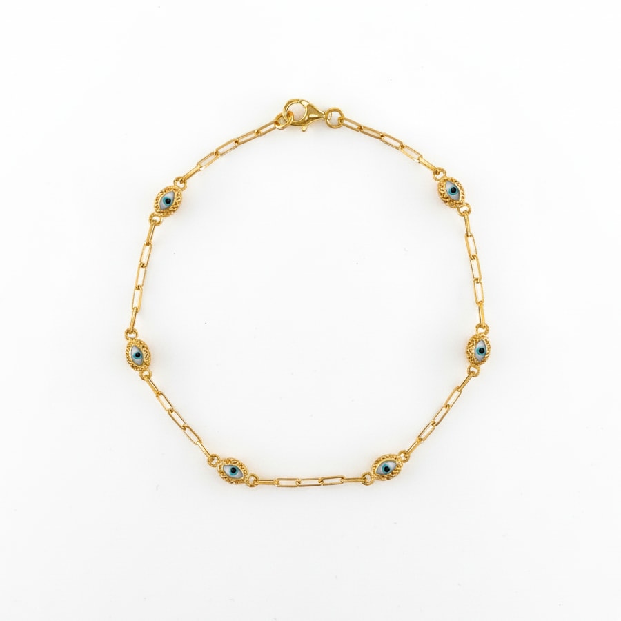 Evil Eye Enamel Marquise Silver Bracelet