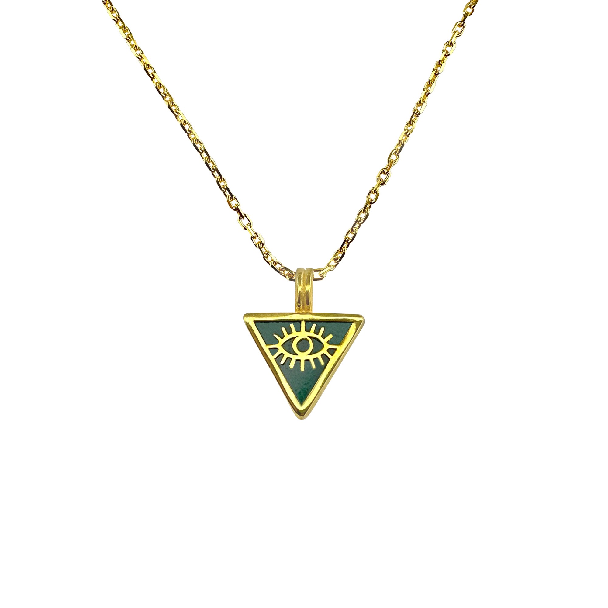 Triangular Eye Gold-Plated Silver Necklace - Green