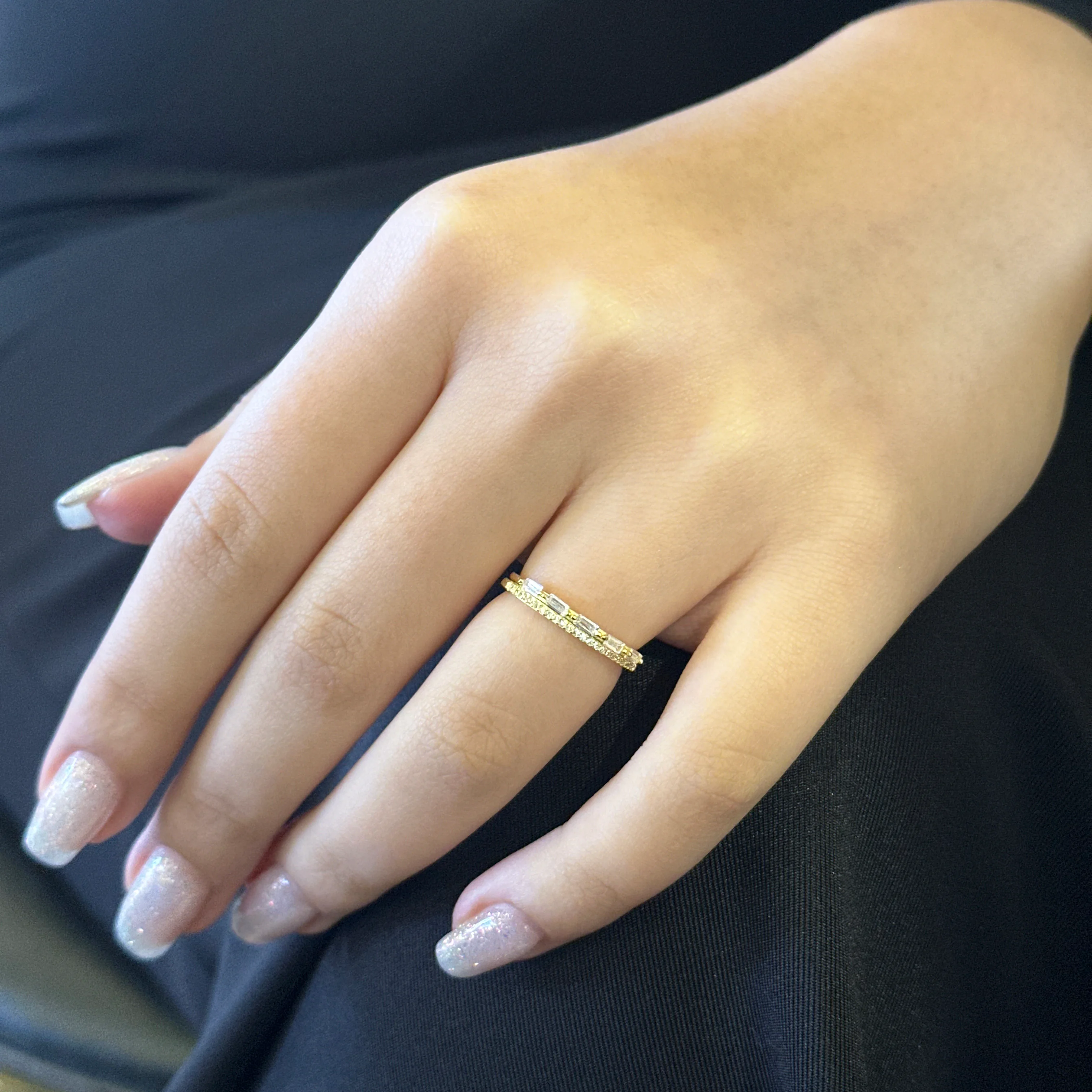 Gold-Plated Silver Ring with Baguette Zircon Details