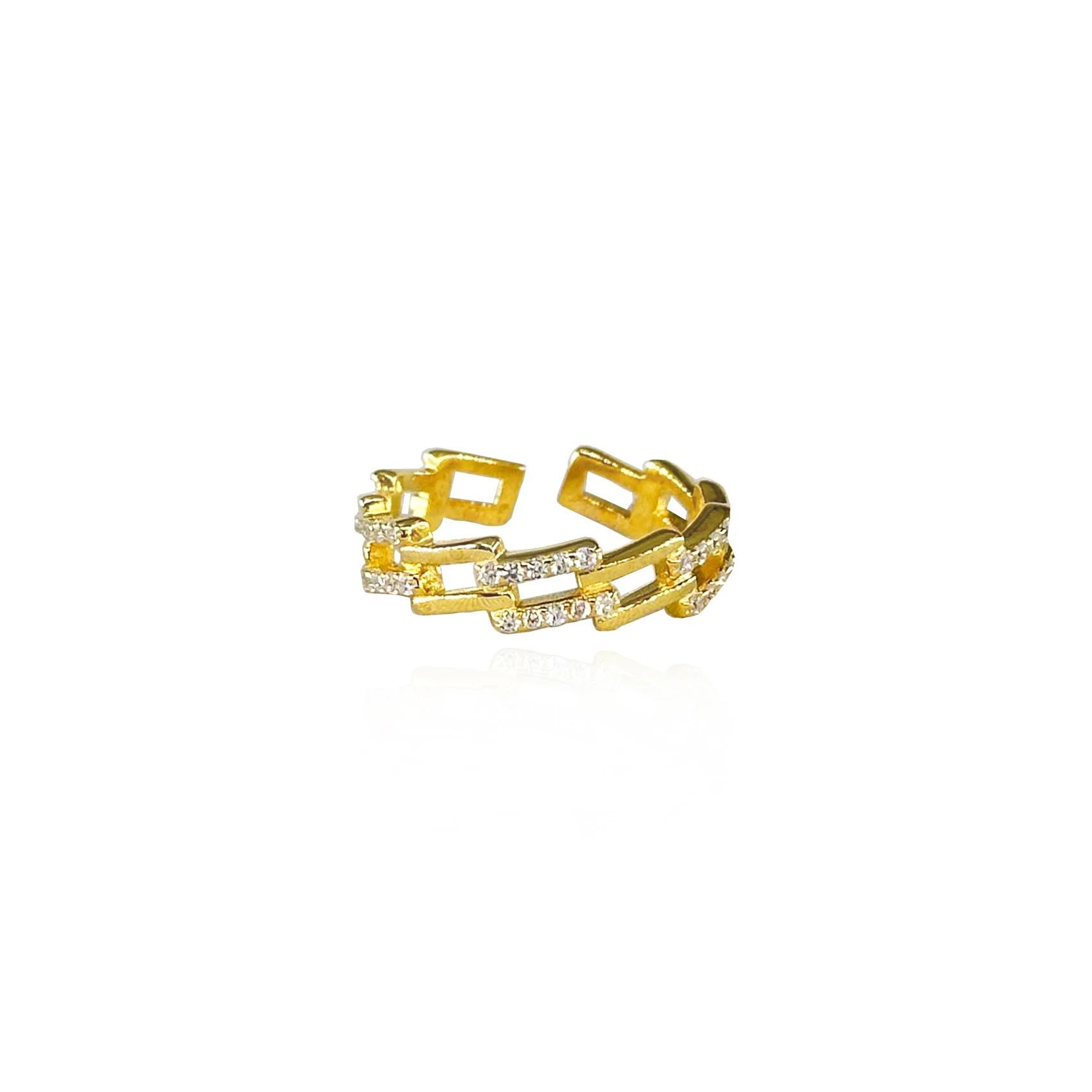 Chain Zircon Stone Silver Ring - Gold Filled