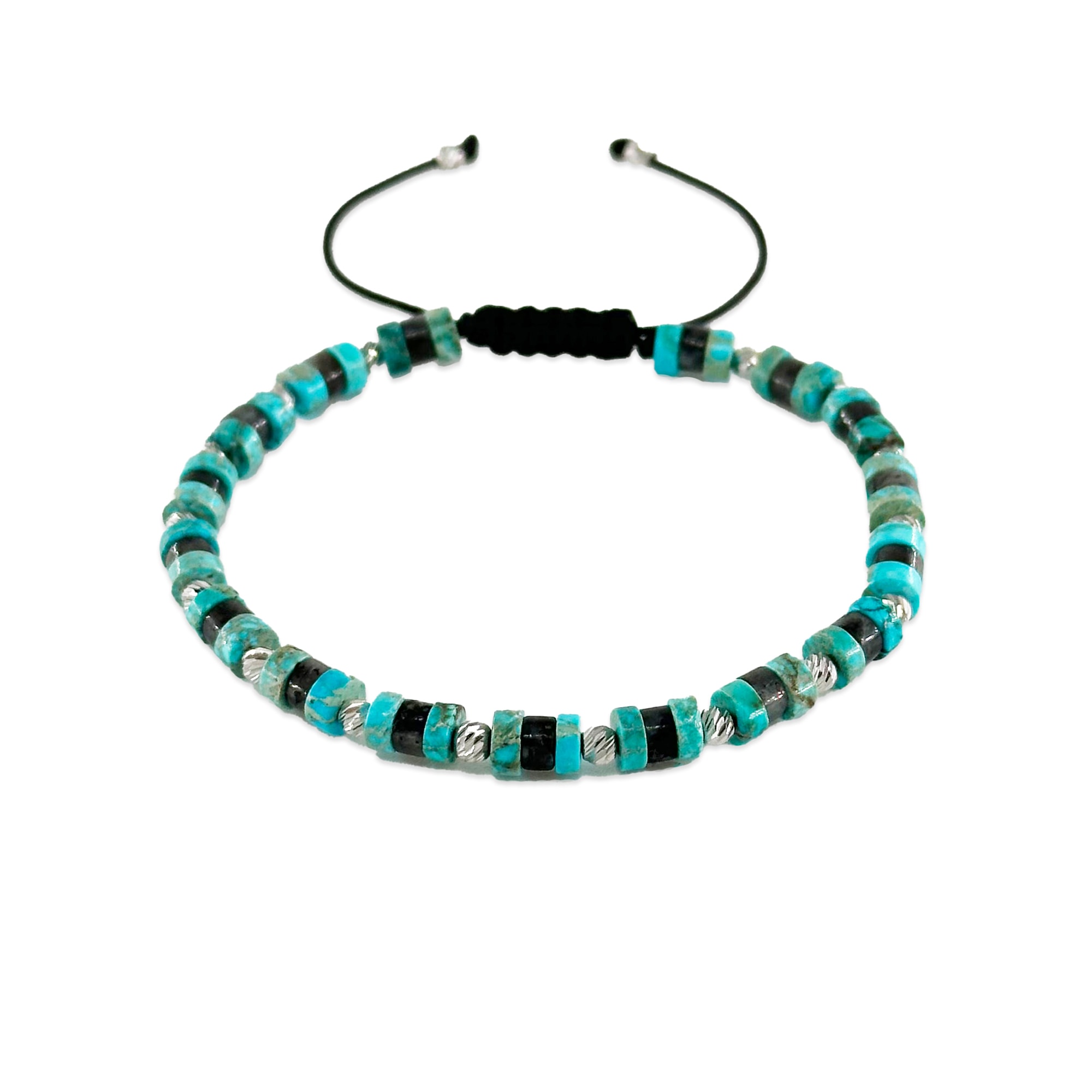 Turquoise & Labradorite Natural Stone Silver Bracelet