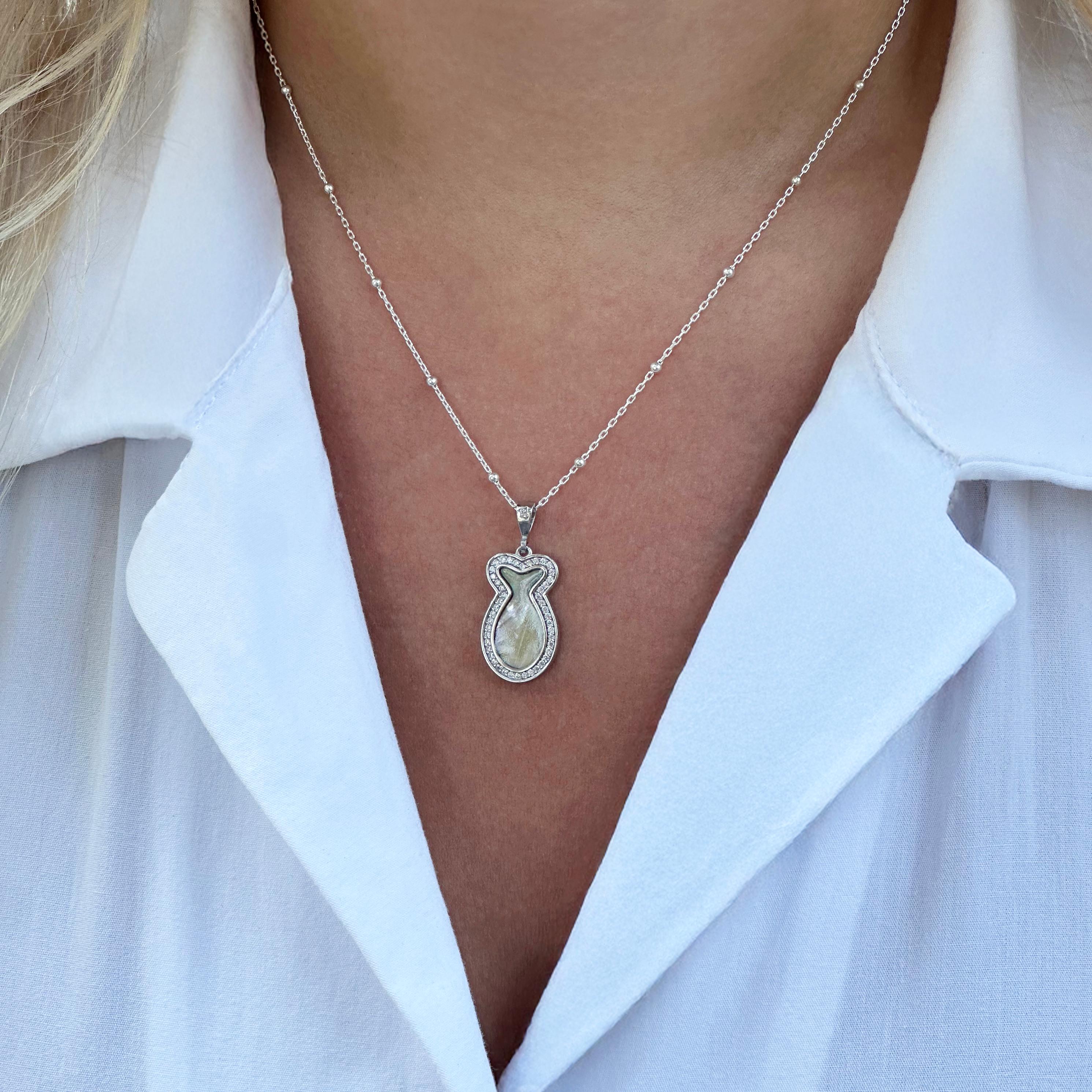 Sterling Silver Fish Necklace with Mother of Pearl