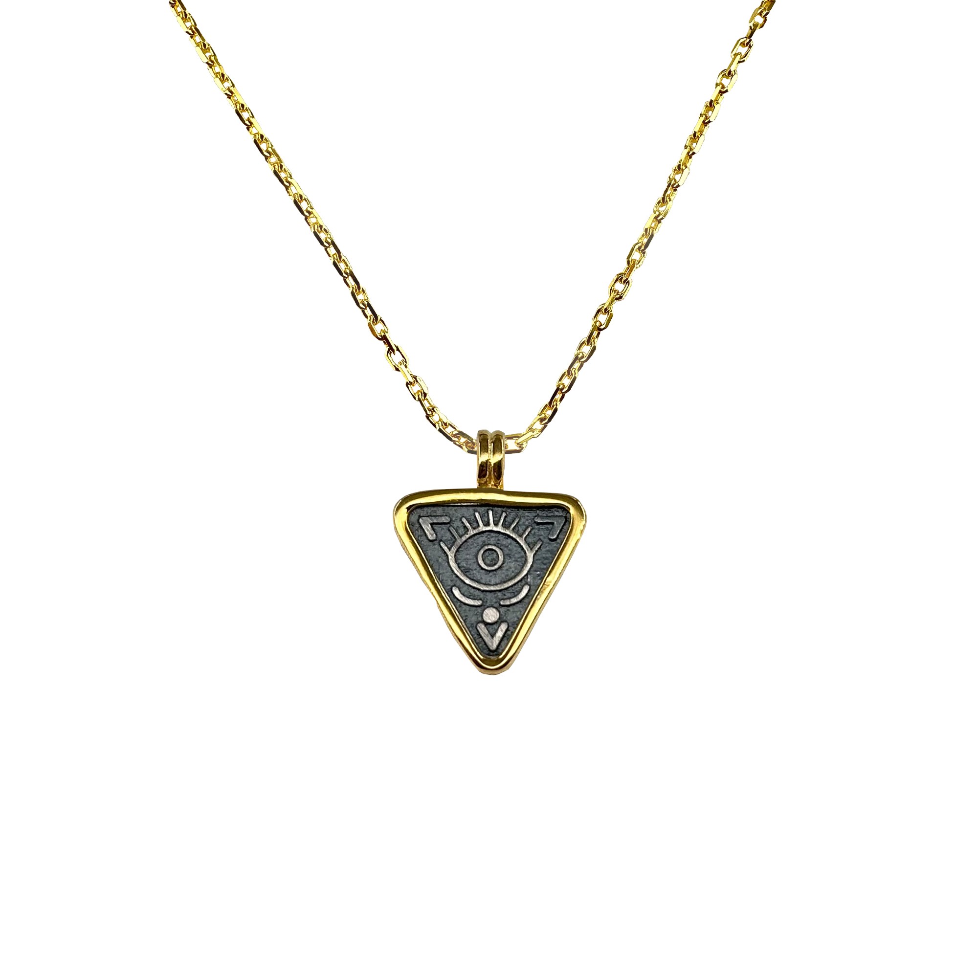 Triangle Eye Detail Gold-Plated & Oxidized Silver Necklace