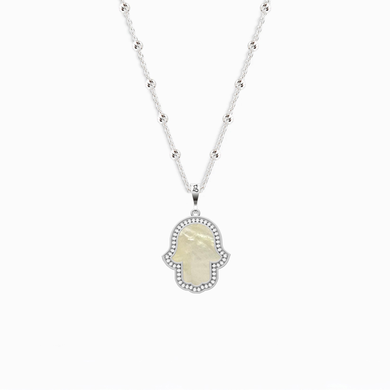 Sterling Silver Hamsa Hand Necklace with Mother of Pearl