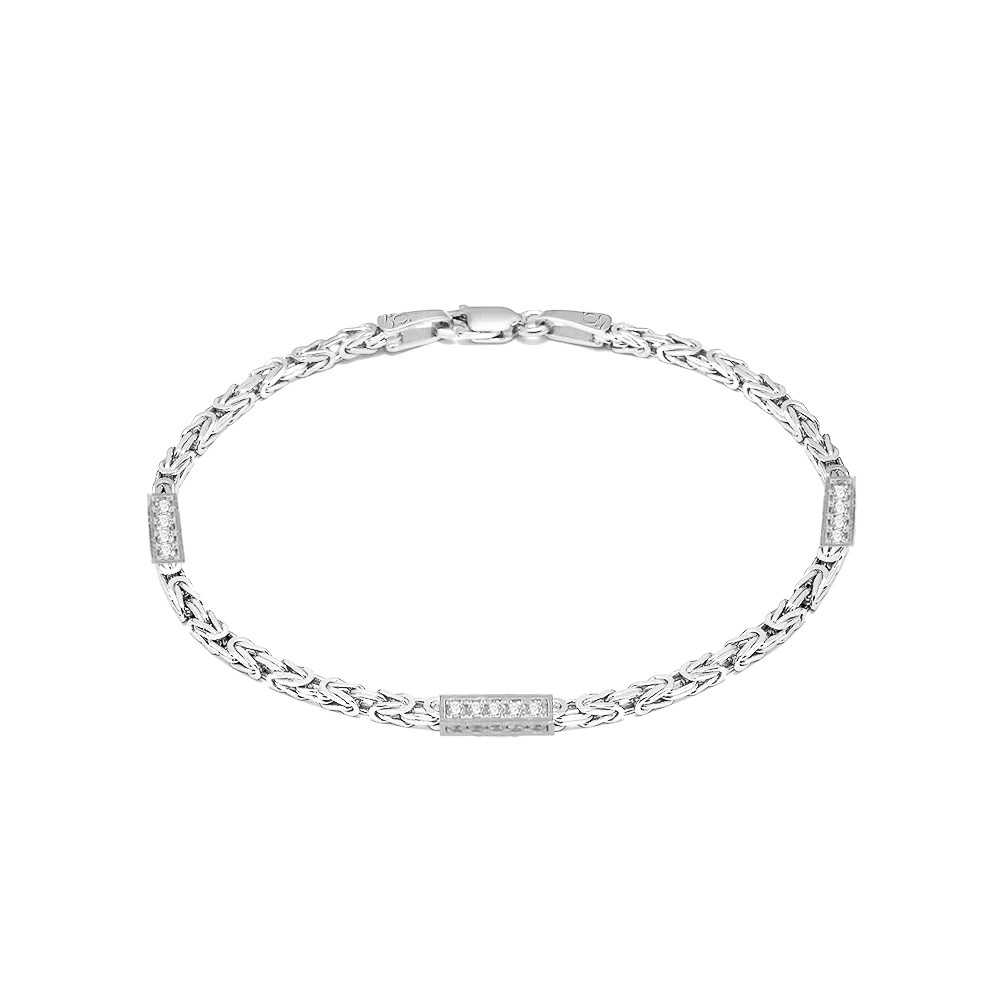 GJ Kral Chain Beyaz Taşlı Gümüş Bileklik