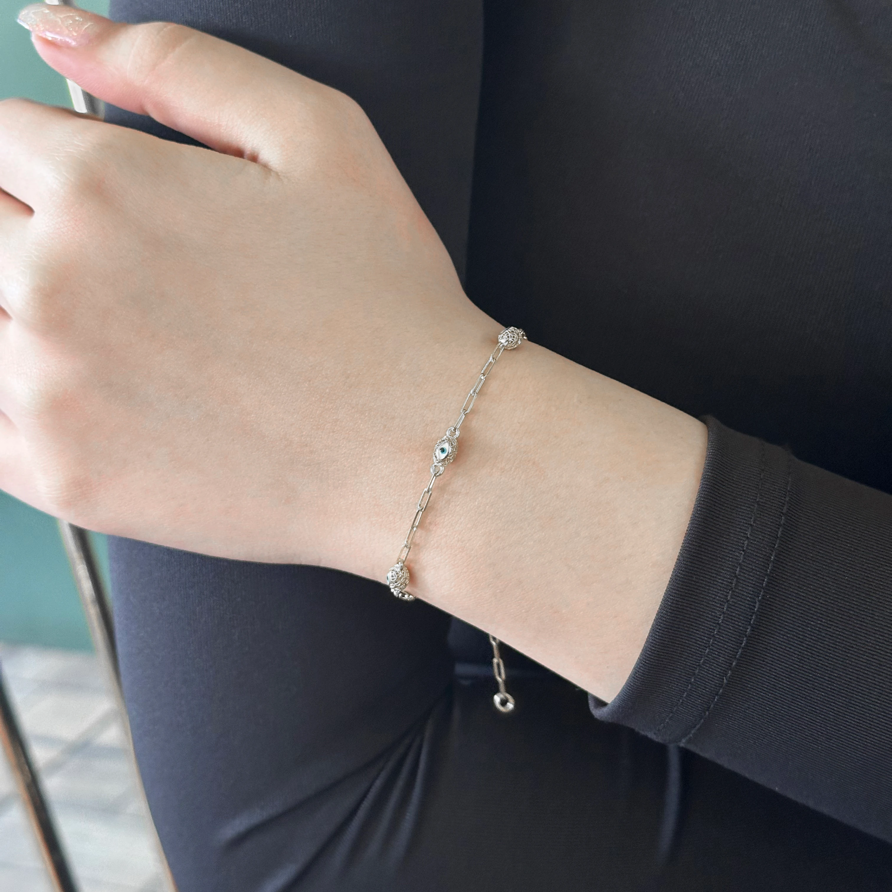 Nazar Mineli Markiz Gümüş Bileklik