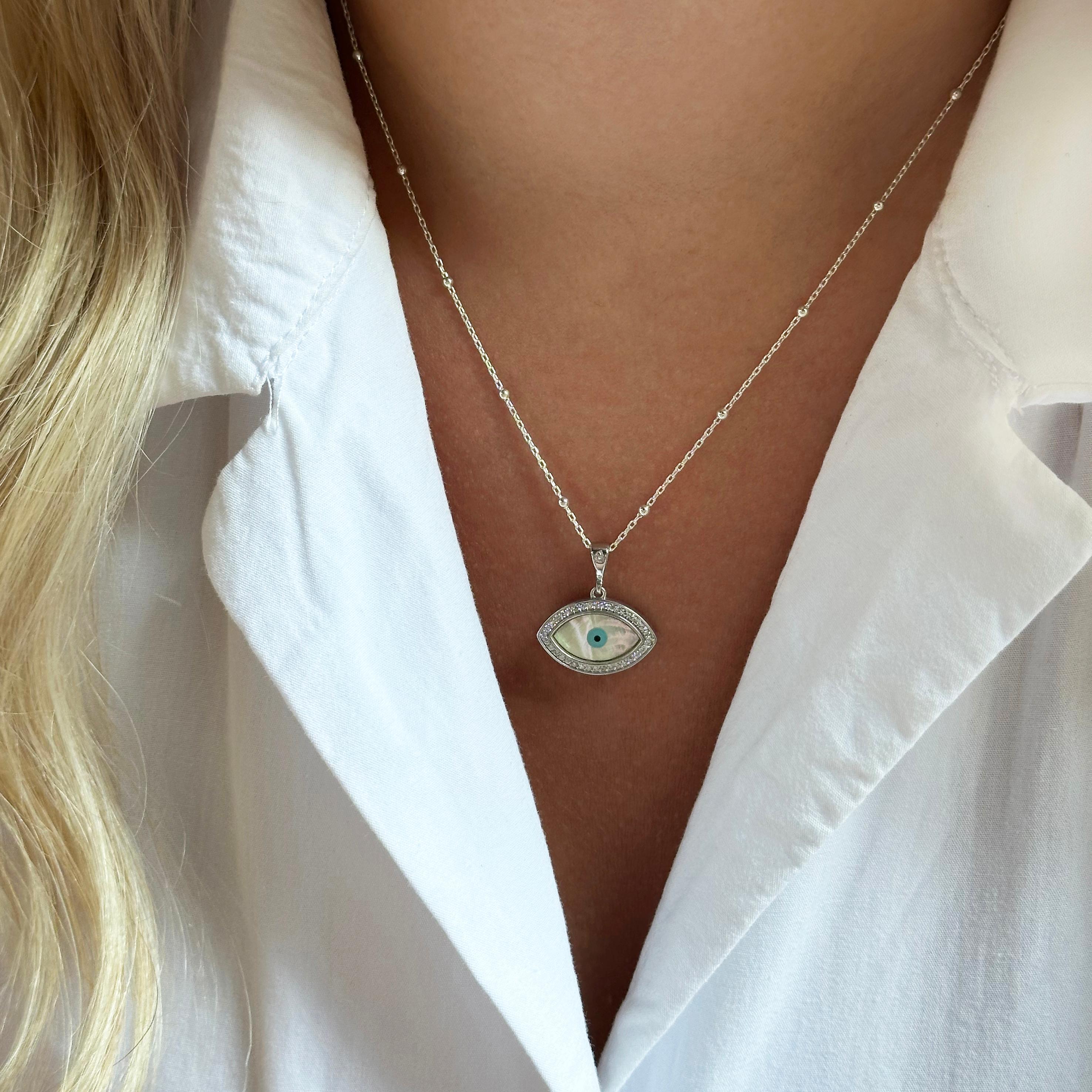 Marquise Mother of Pearl Eye Silver Necklace