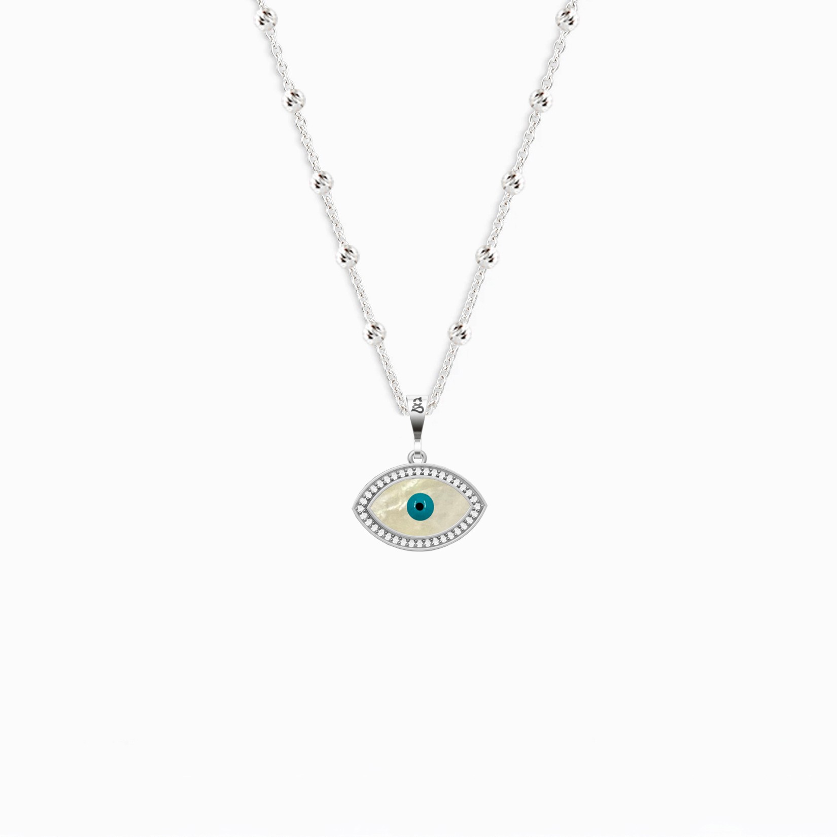 Marquise Mother of Pearl Eye Silver Necklace