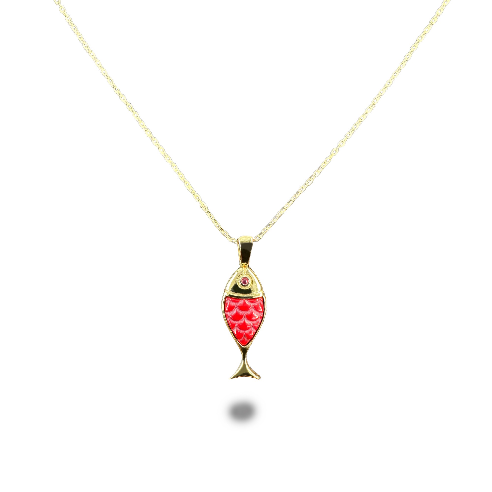 Fish Gold-Plated Silver Necklace - Red