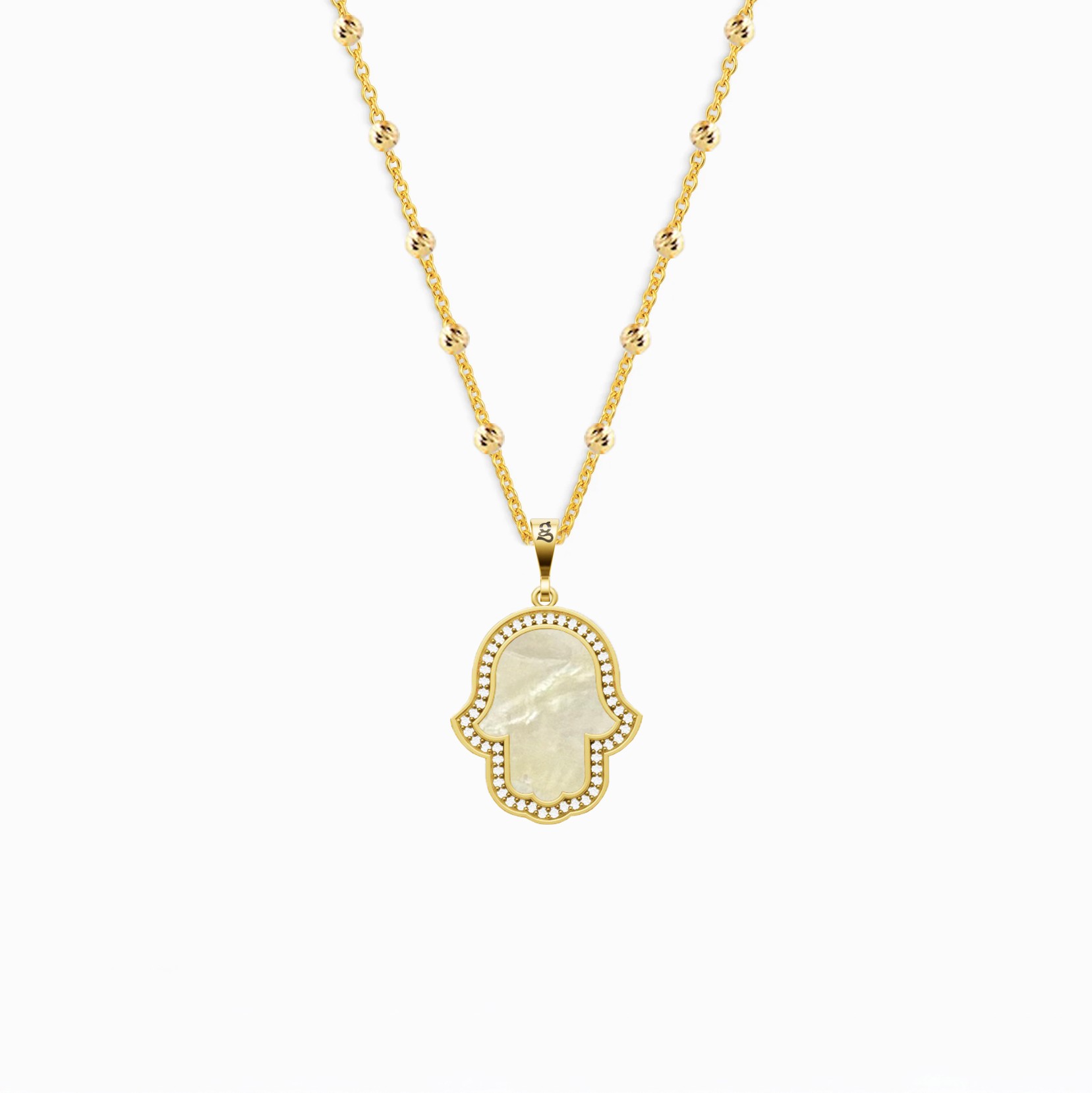Sterling Silver Hamsa Hand Necklace with Mother of Pearl