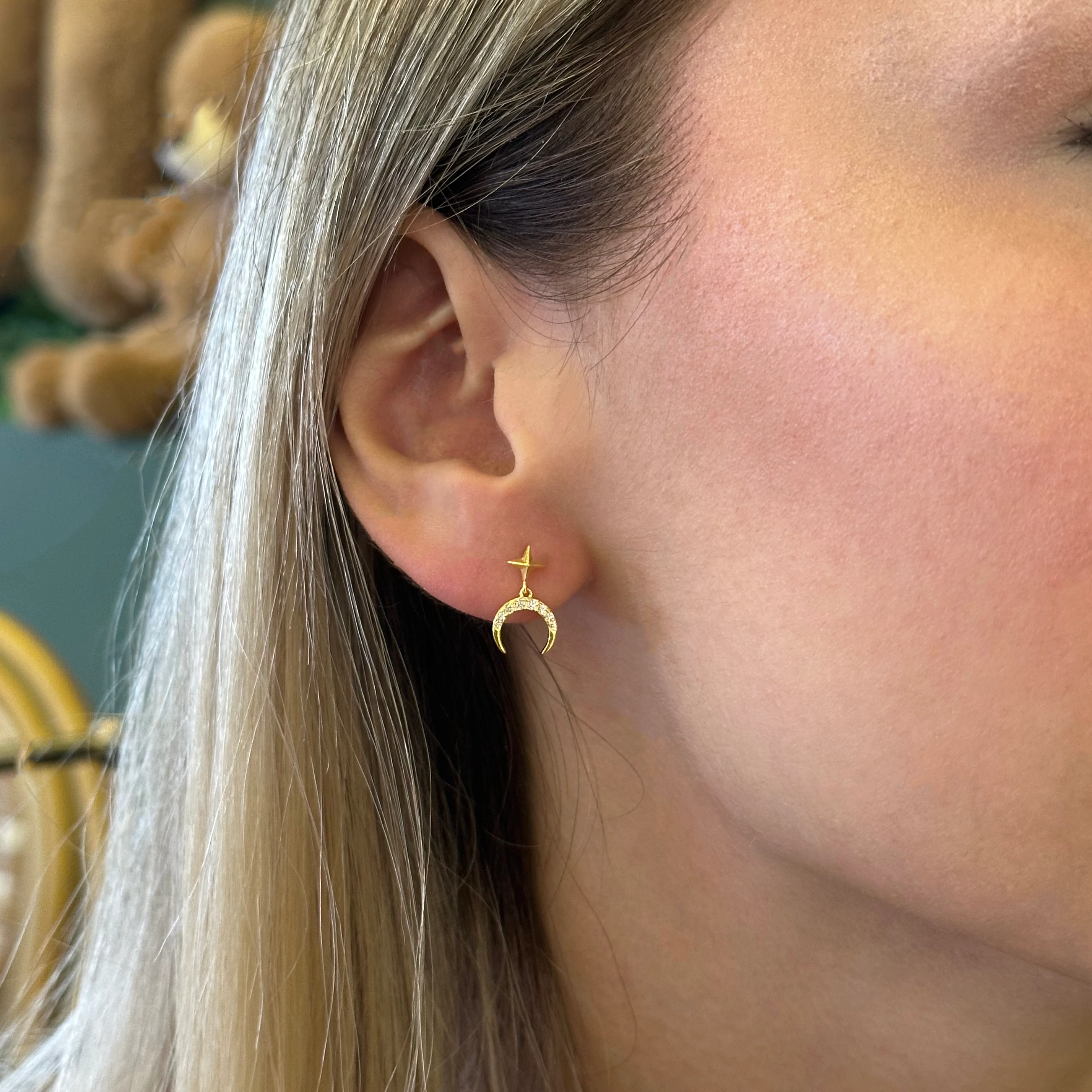 North Star & Moon Zircon Silver Earrings