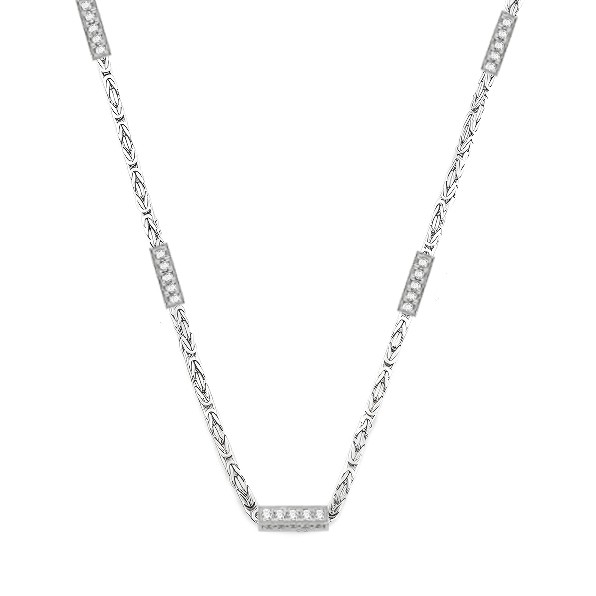 GJ King Chain White Stone Silver Necklace