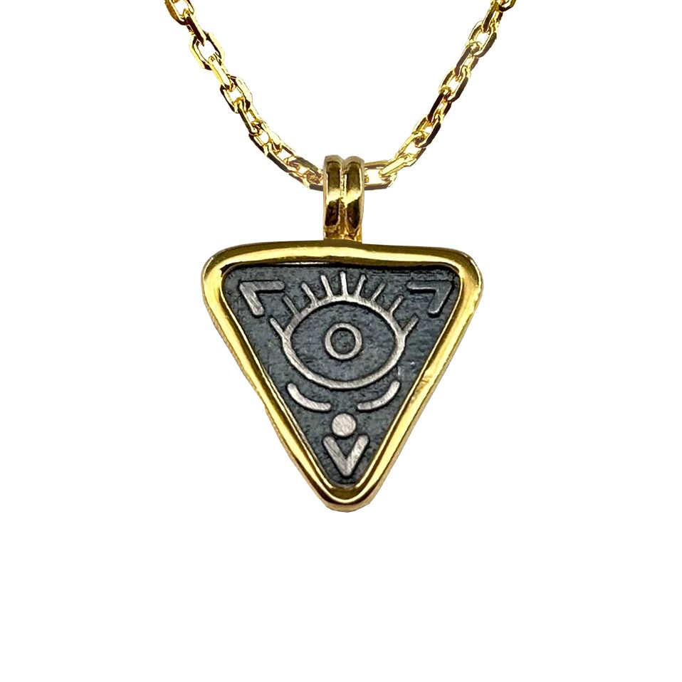 Triangle Eye Detail Gold-Plated & Oxidized Silver Necklace