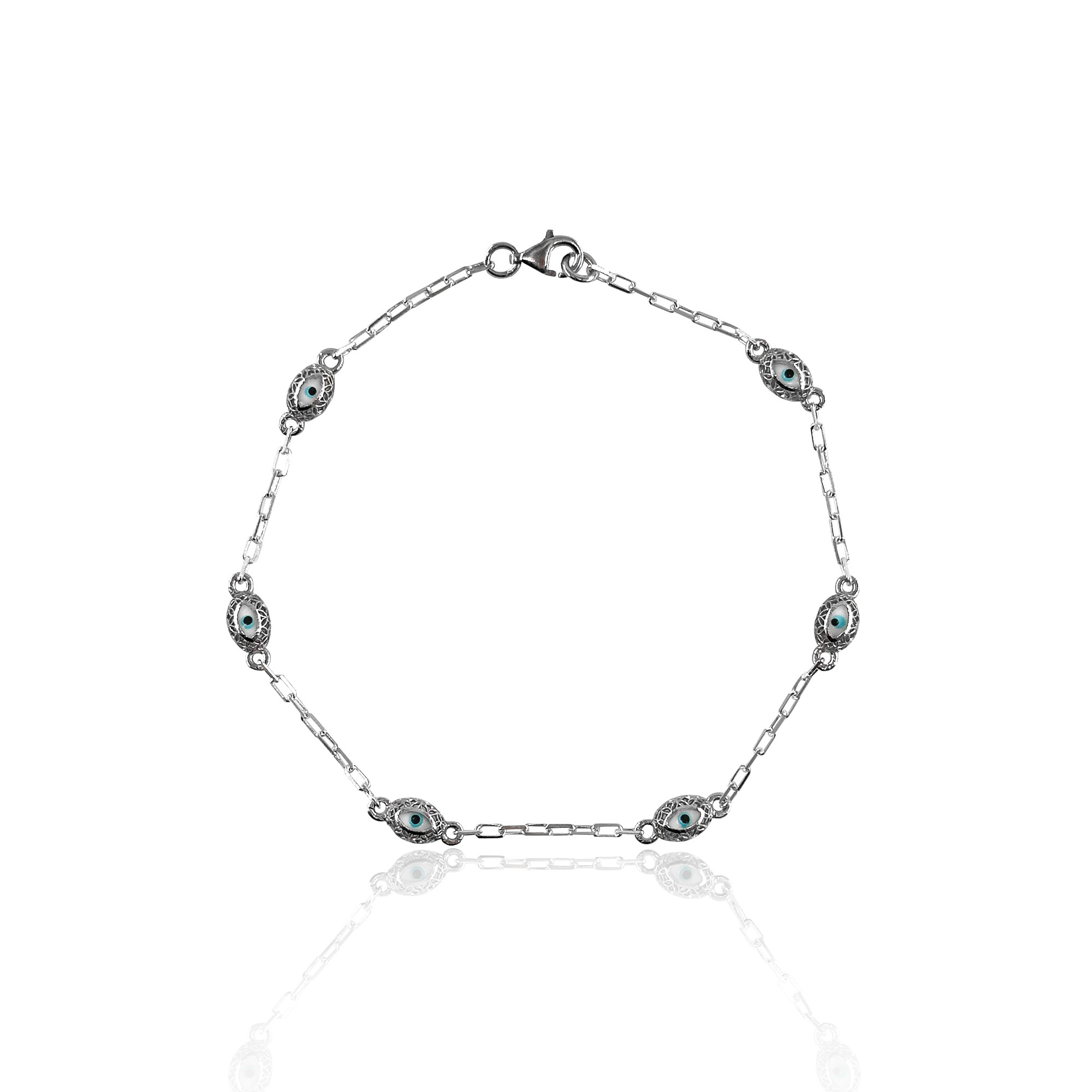 Evil Eye Enamel Marquise Silver Bracelet