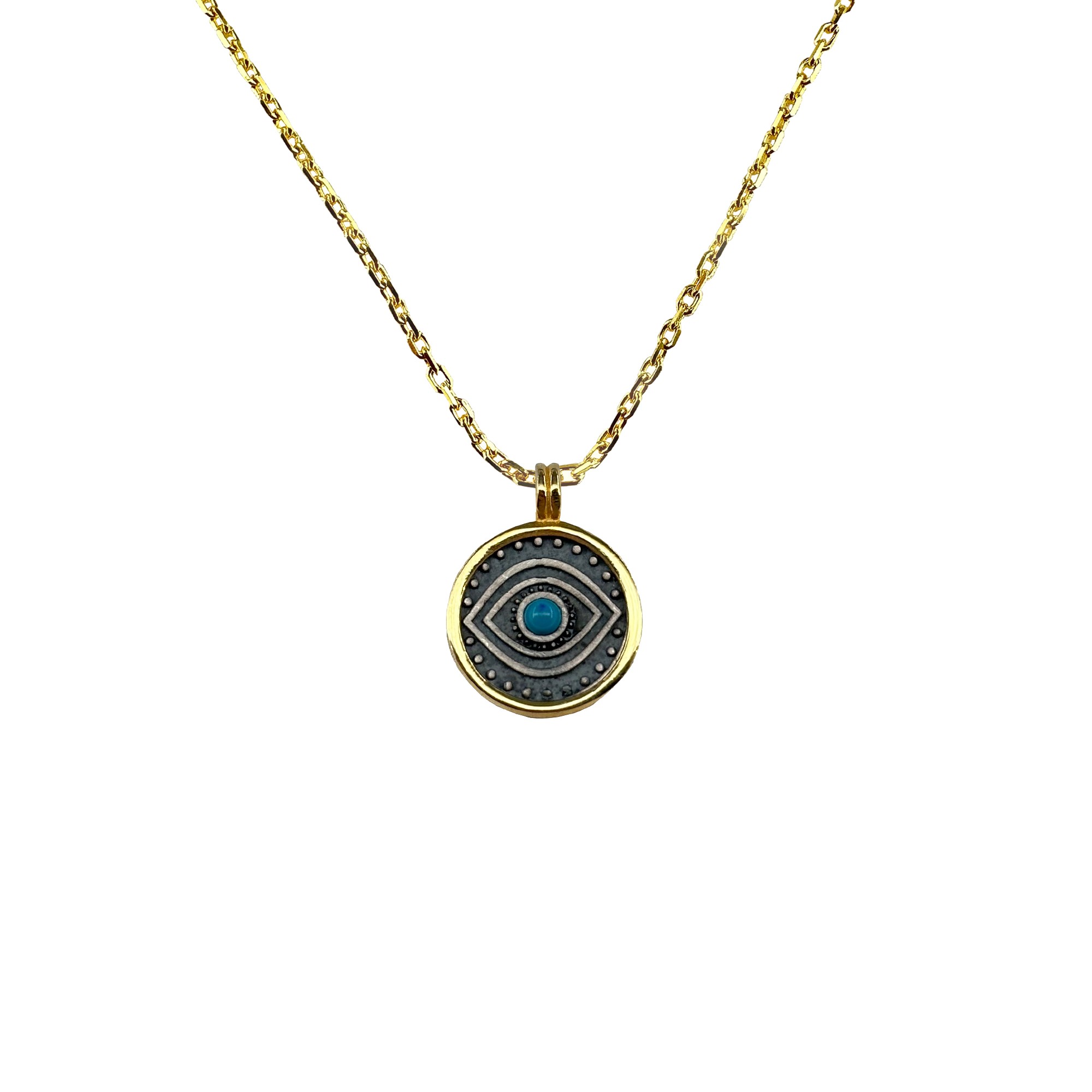 Turquoise Eye Gold-Plated Silver & Oxidized Necklace